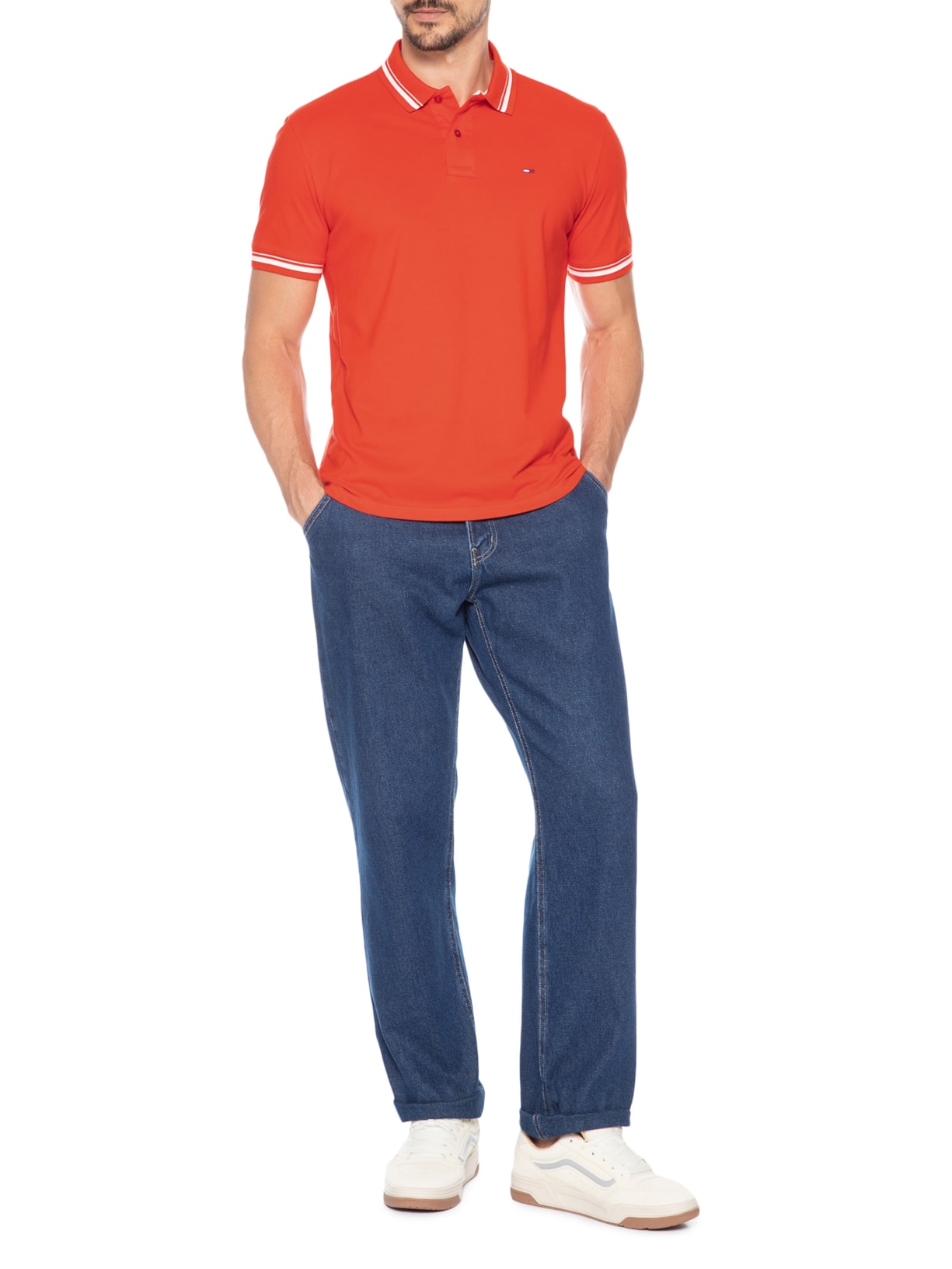 Polo Masculina Regular Fit com Frisos – Laranja Tommy Jeans