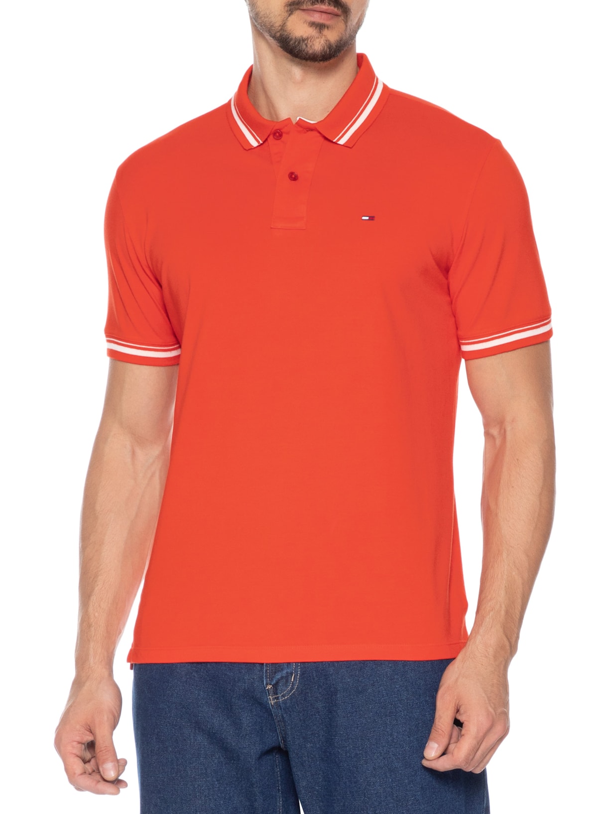 Polo Masculina Regular Fit com Frisos – Laranja Tommy Jeans