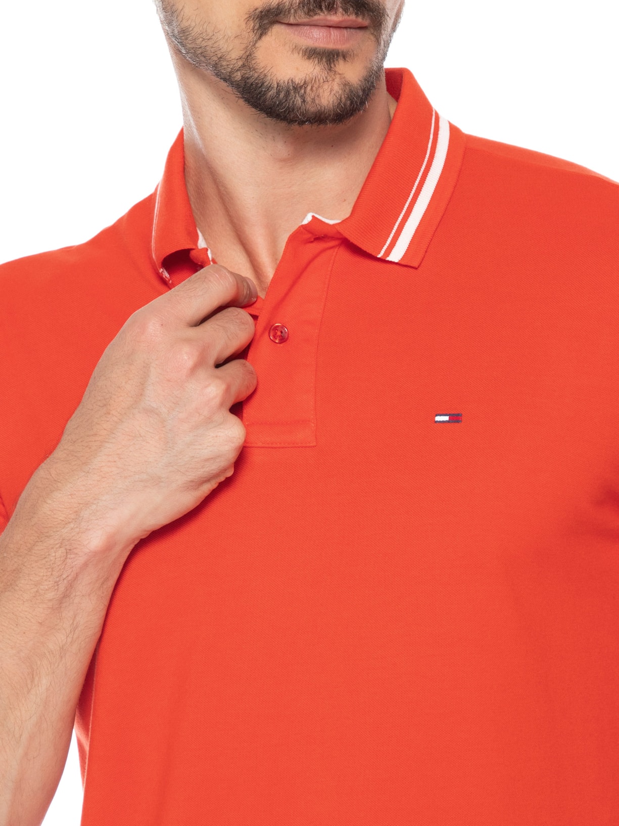 Polo Masculina Regular Fit com Frisos – Laranja Tommy Jeans