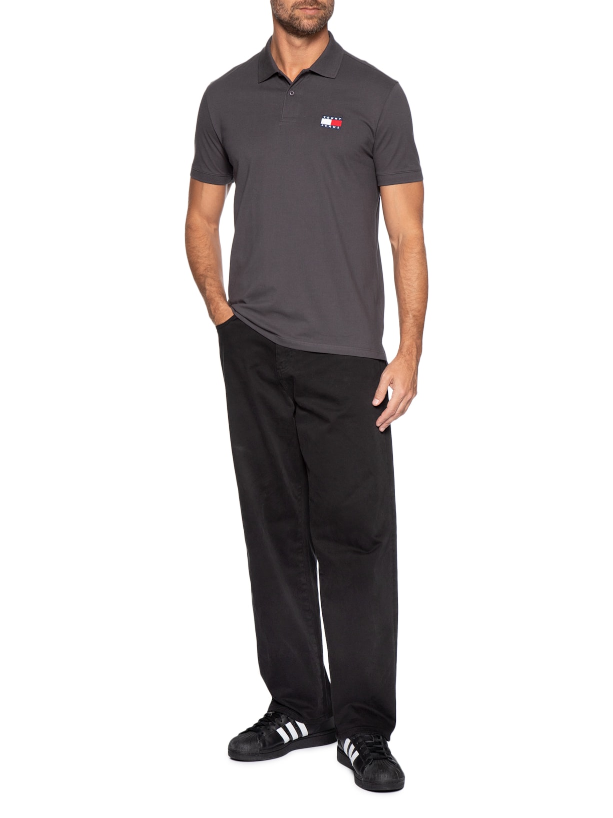 Polo Masculina Regular Fit Com Logo Bordado Preto Tommy Jeans