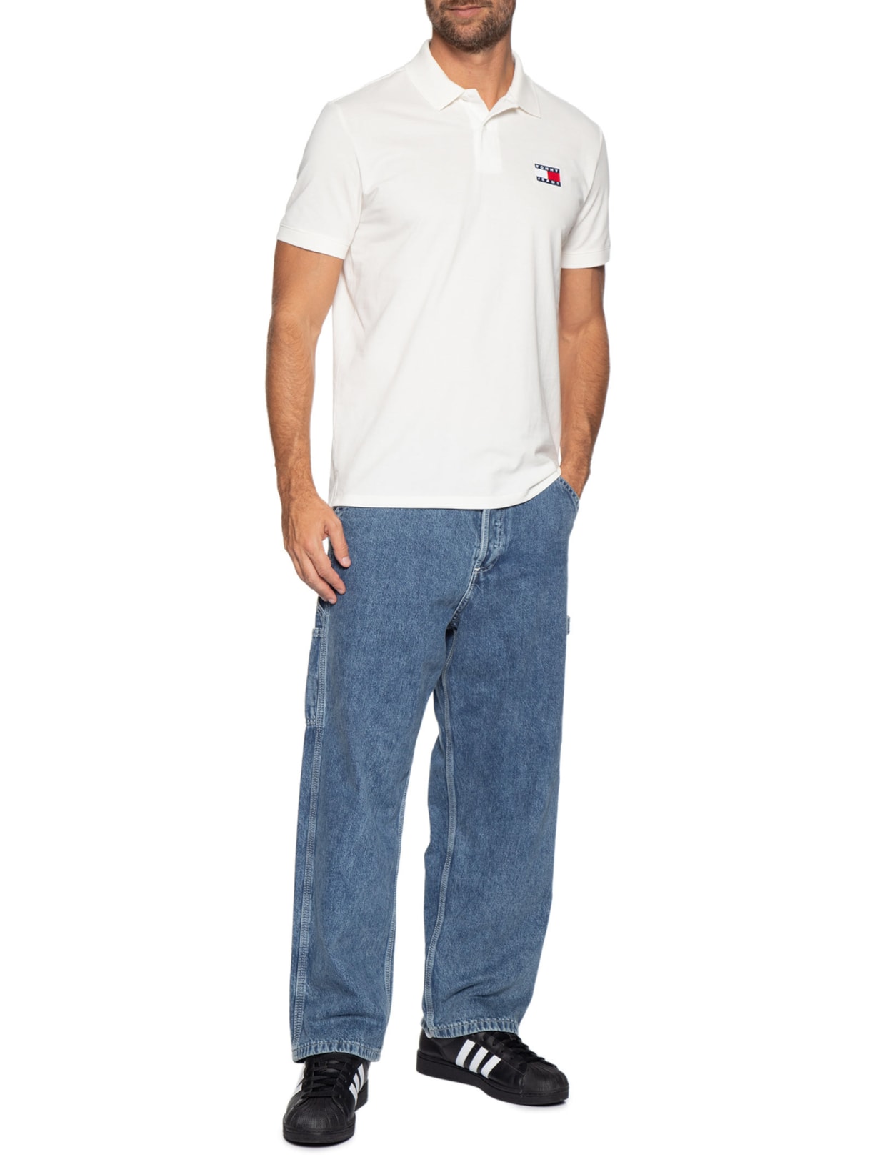 Polo Masculina Regular Fit com Logo Branco Tommy Jeans