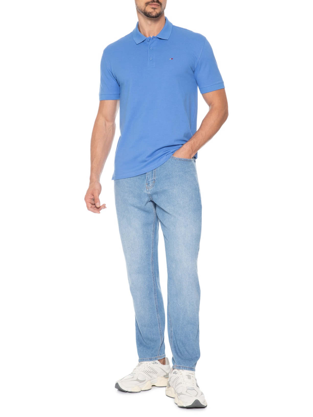 Polo Masculina Regular Fit com Vista Diferenciada Azul Tommy Jeans