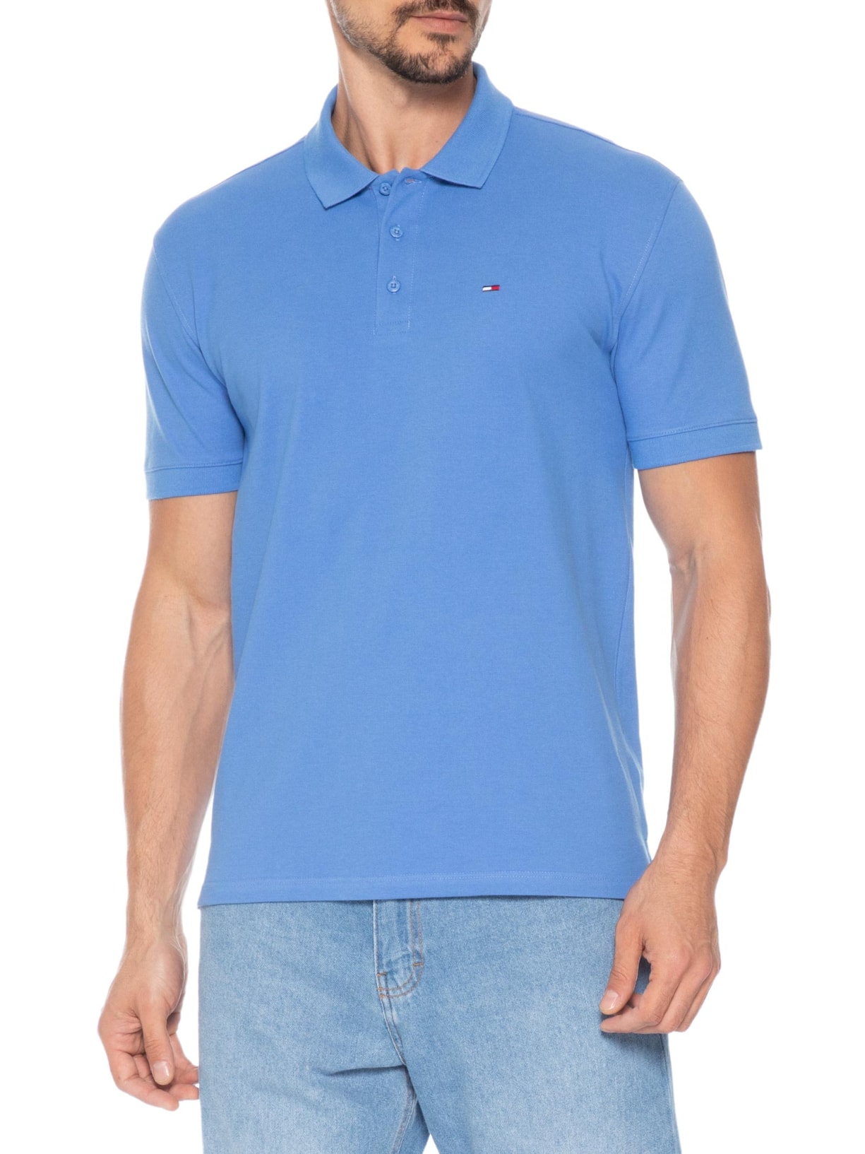 Polo Masculina Regular Fit com Vista Diferenciada Azul Tommy Jeans