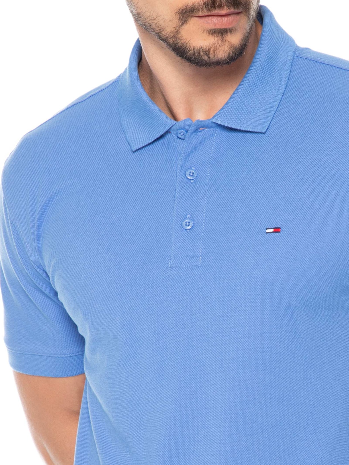 Polo Masculina Regular Fit com Vista Diferenciada Azul Tommy Jeans