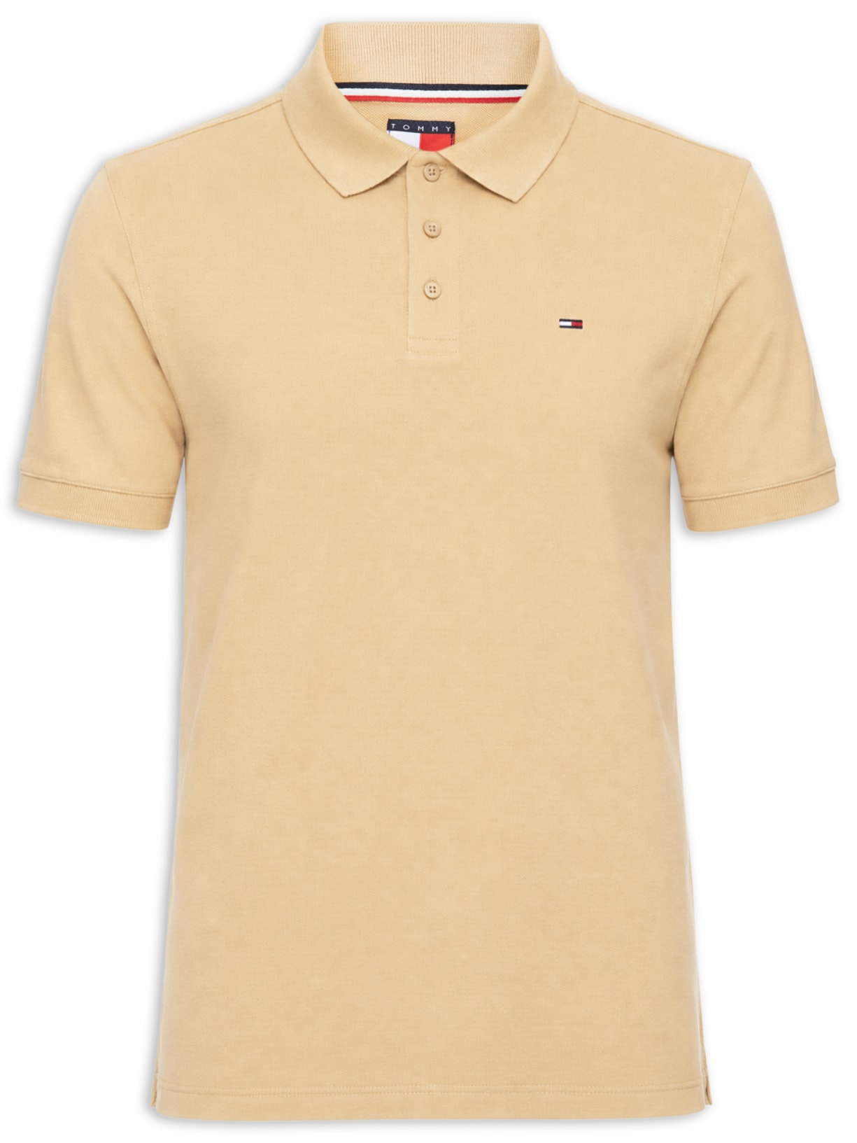 Polo Masculina Regular Fit com Vista Diferenciada  Bege Tommy Jeans