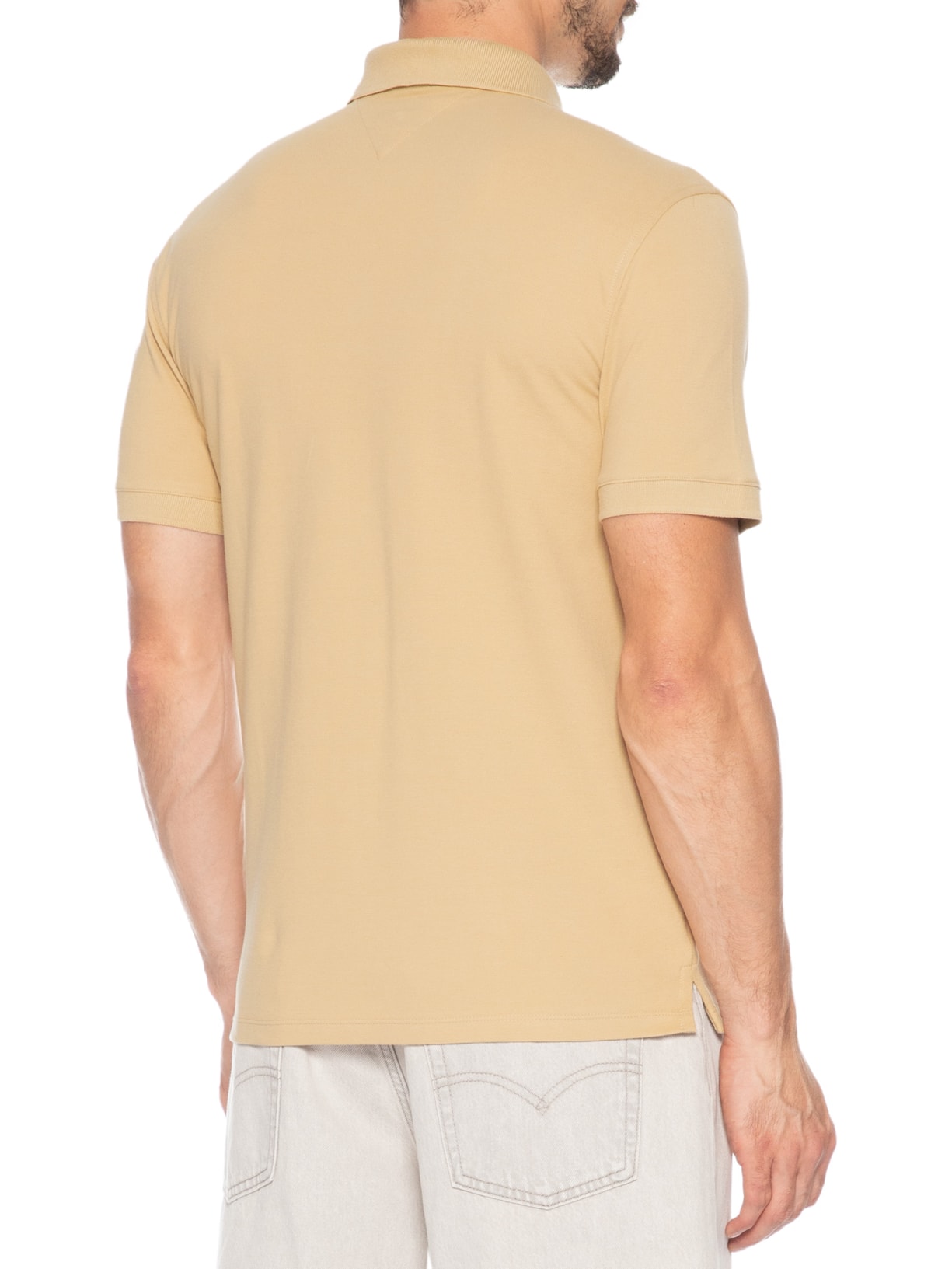 Polo Masculina Regular Fit com Vista Diferenciada  Bege Tommy Jeans