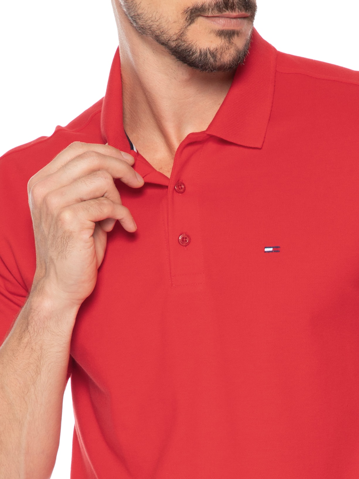 Polo Masculina Regular Fit com Vista Diferenciada Vermelho Tommy Jeans