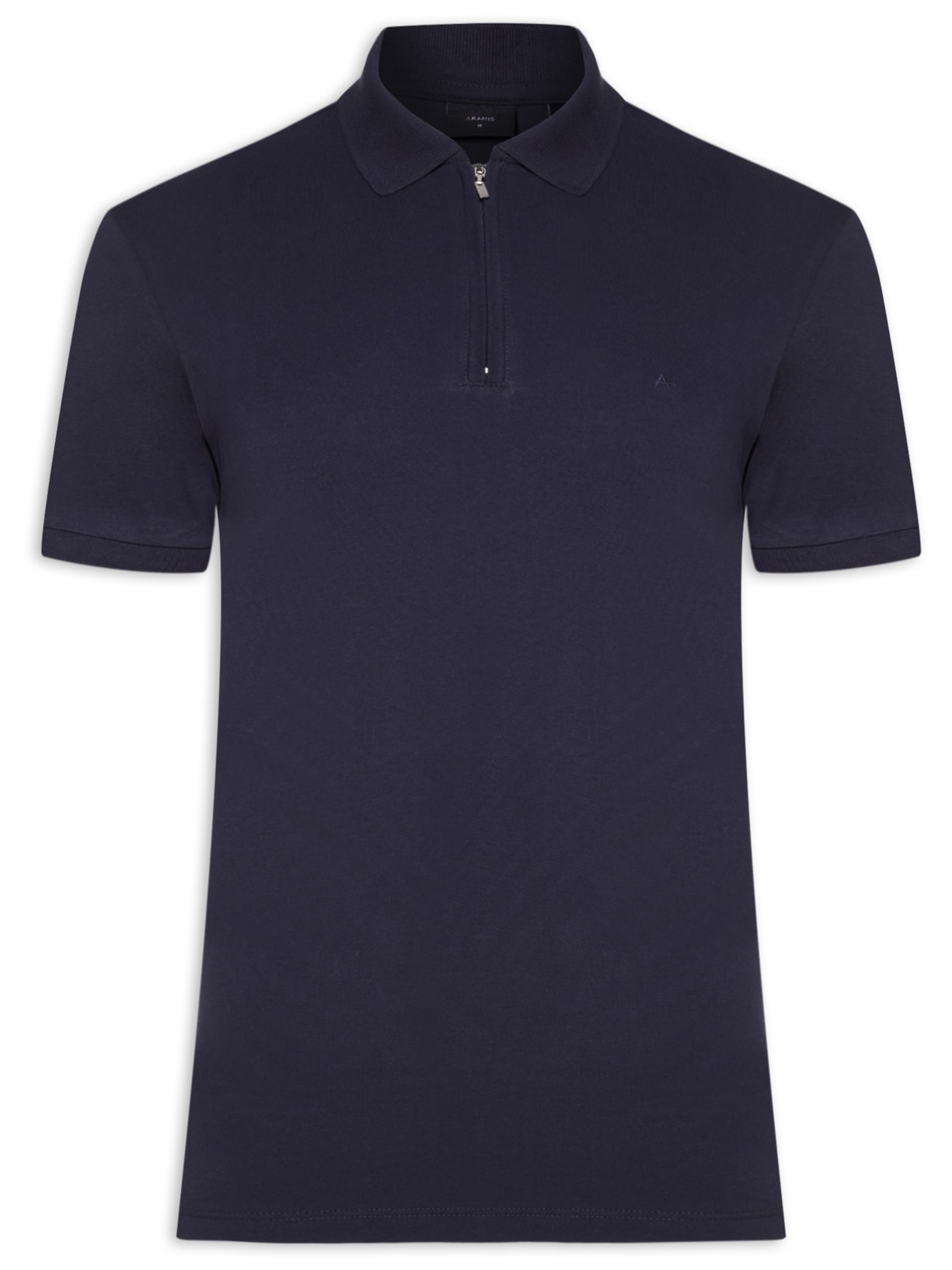 Polo Masculina Regular Fit com Zíper em Piquet - Azul