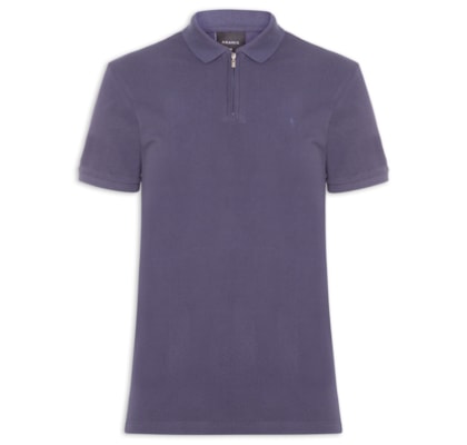 Polo Masculina Regular Fit Com Zíper Em Piquet - Azul