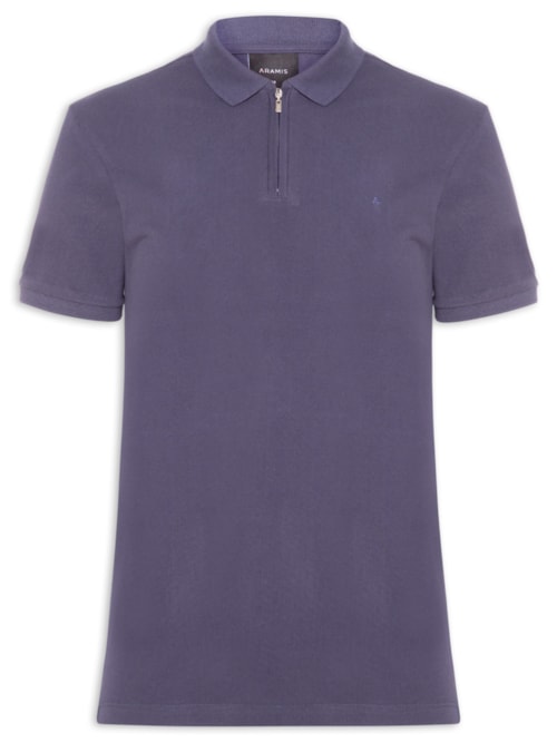 Polo Masculina Regular Fit Com Zíper Em Piquet - Azul