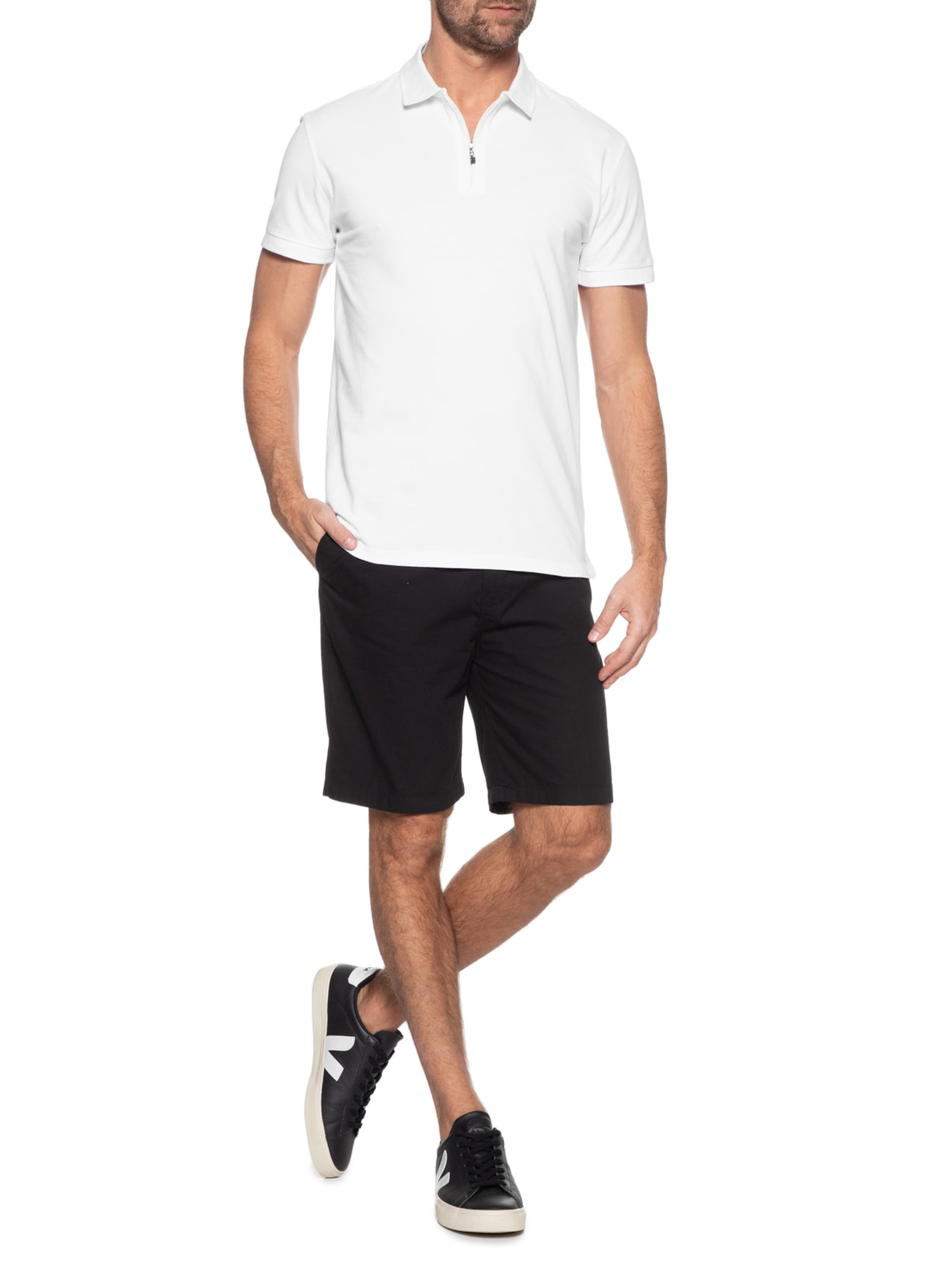 Polo Masculina Regular Fit Com Zíper Em Piquet Branco Aramis