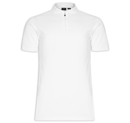 Polo Masculina Regular Fit Com Zíper Em Piquet - Branco