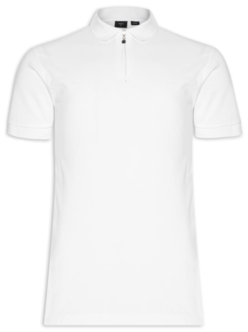 Polo Masculina Regular Fit Com Zíper Em Piquet - Branco