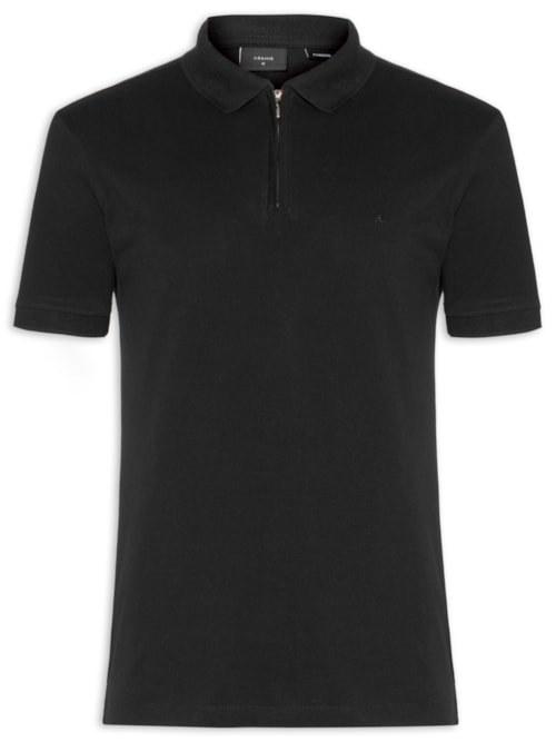 Polo Masculina Regular Fit com Zíper em Piquet - Preto