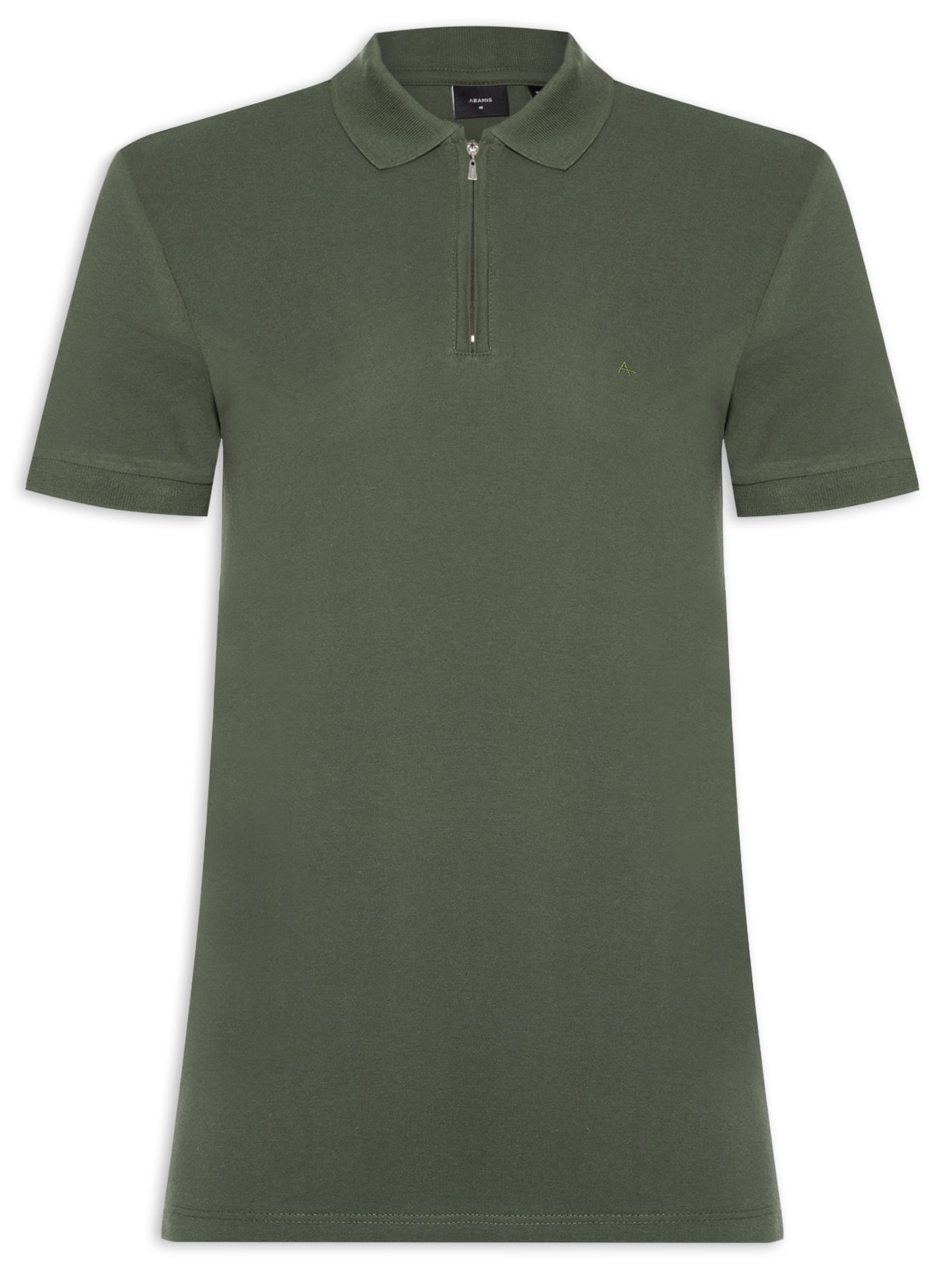 Polo Masculina Regular Fit Com Zíper Em Piquet - Verde