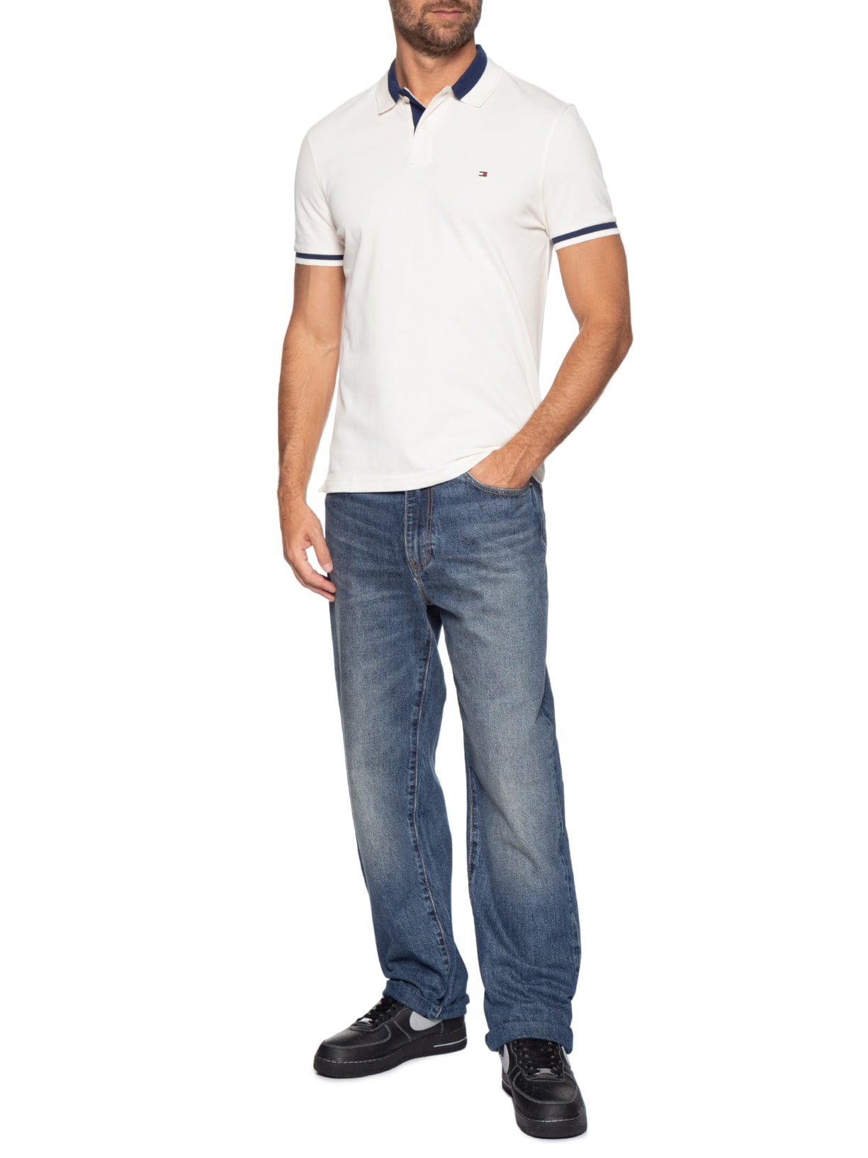 Polo Masculina Regular Fit Detalhe Contrastante Off White Tommy Hilfiger