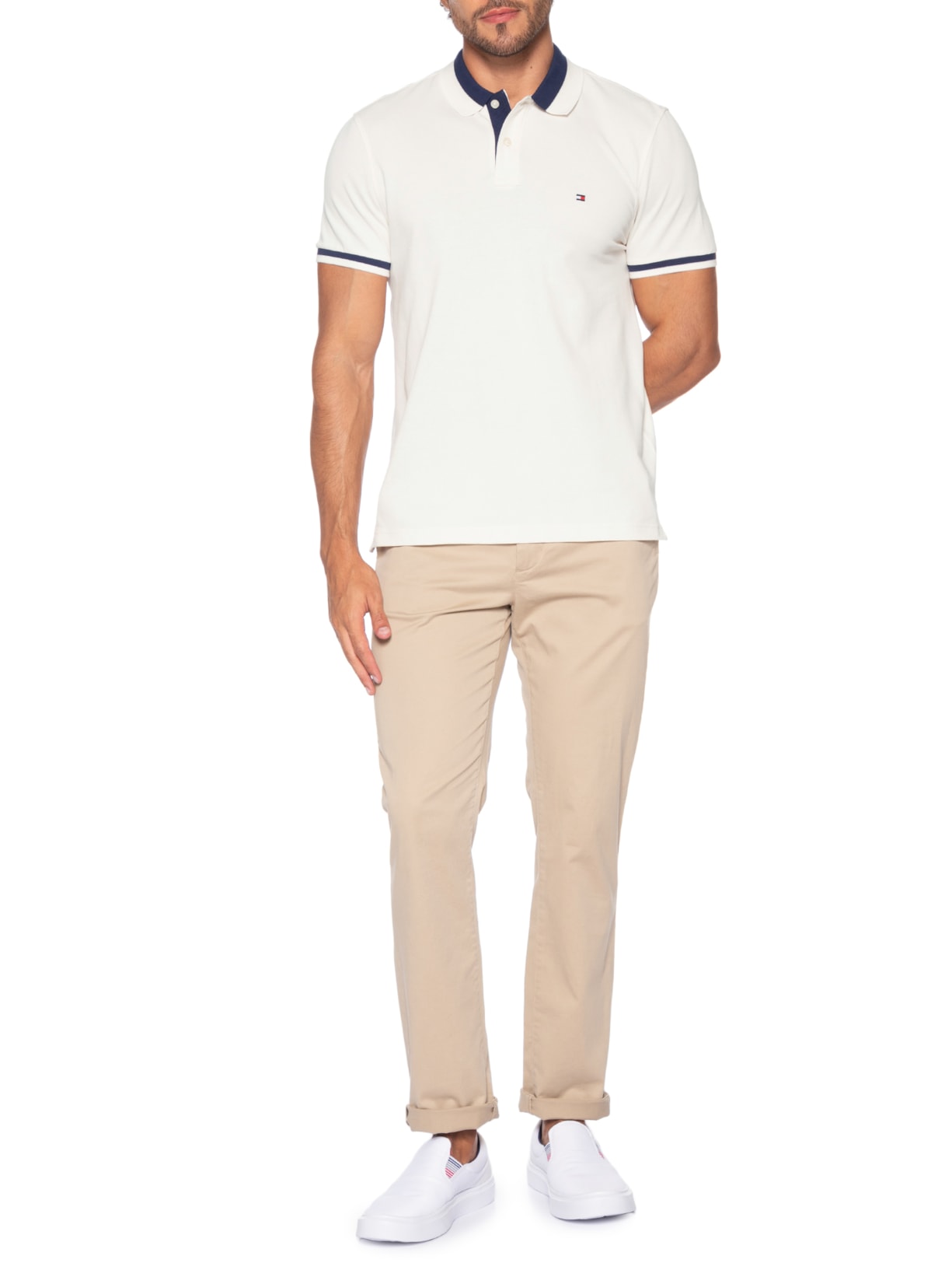 Polo Masculina Regular Fit Detalhe Contrastante Off White Tommy Hilfiger