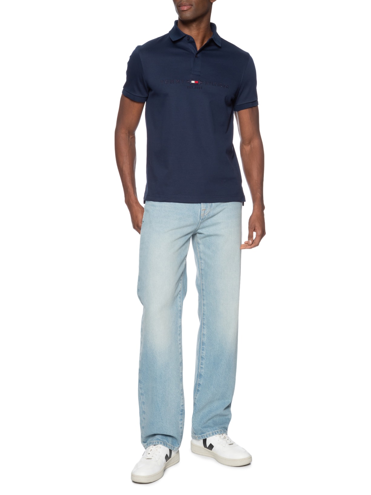 Polo Masculina Regular Fit Diwali Twill Graphic Azul Tommy Hilfiger