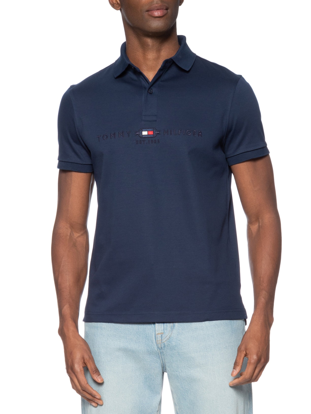 Polo Masculina Regular Fit Diwali Twill Graphic Azul Tommy Hilfiger