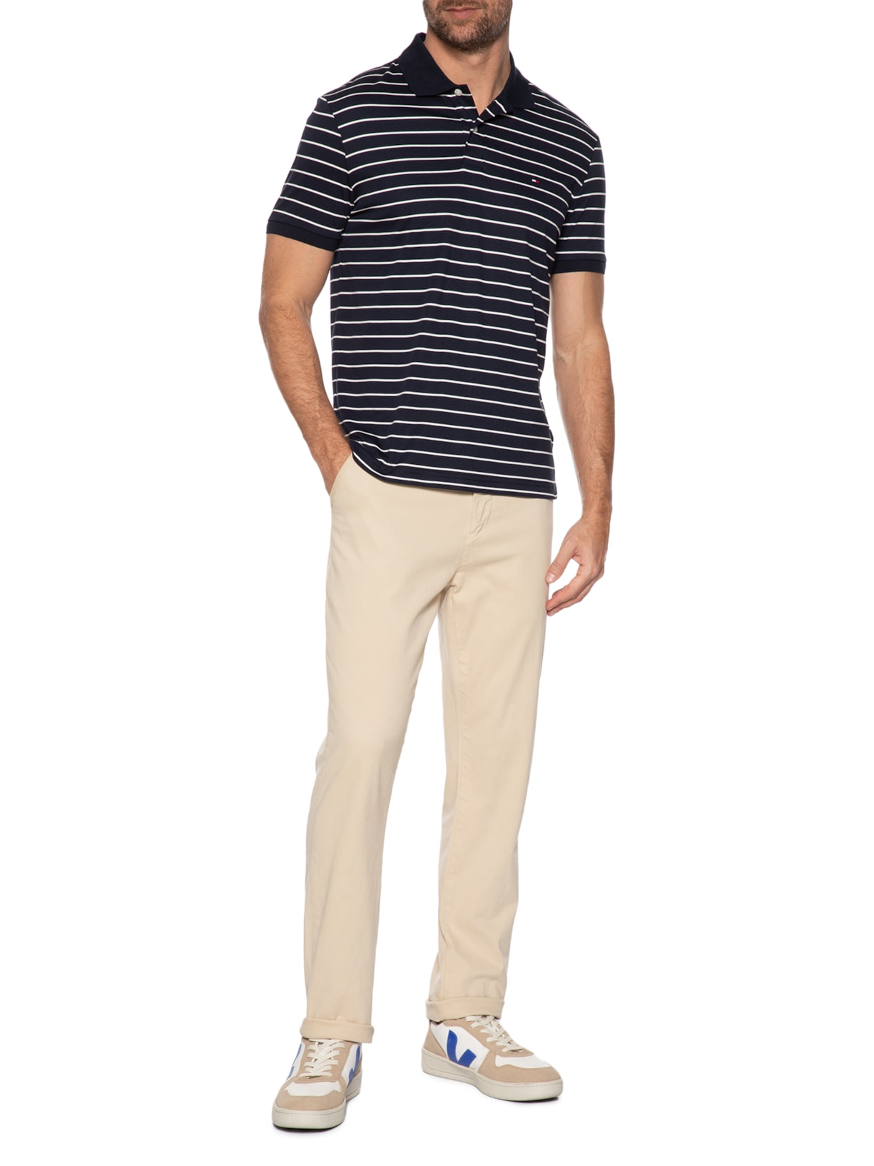 Polo Masculina Regular Fit Em Algodão Bci Azul Tommy Hilfiger