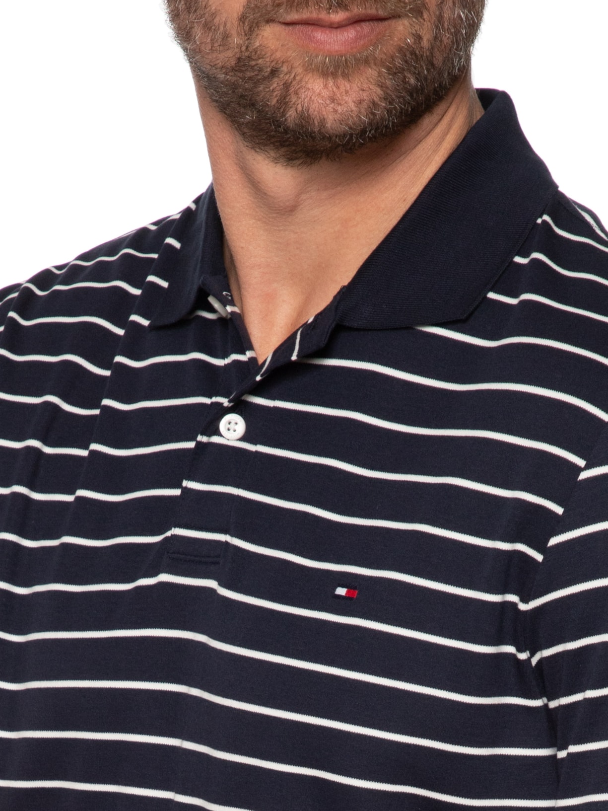 Polo Masculina Regular Fit Em Algodão Bci Azul Tommy Hilfiger