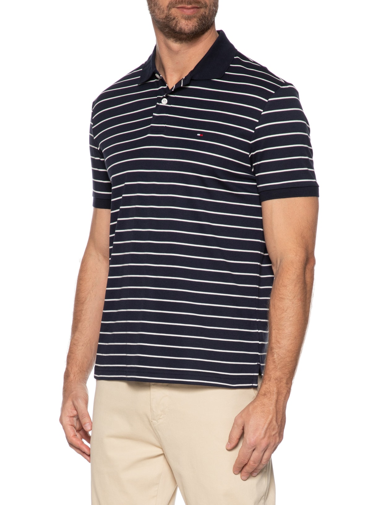 Polo Masculina Regular Fit Em Algodão Bci Azul Tommy Hilfiger