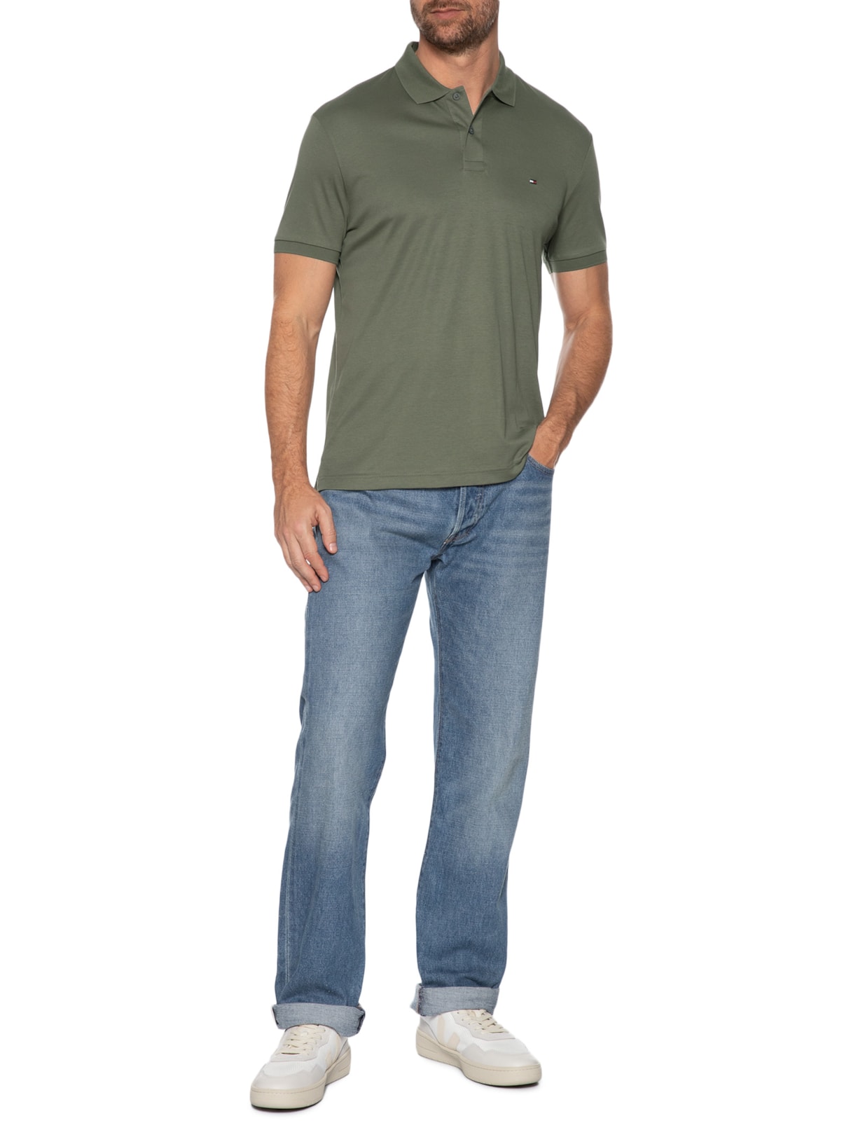 Polo Masculina Regular Fit Em Algodão Bci Verde Tommy Hilfiger