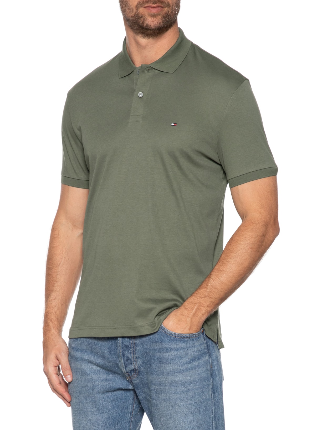 Polo Masculina Regular Fit Em Algodão Bci Verde Tommy Hilfiger