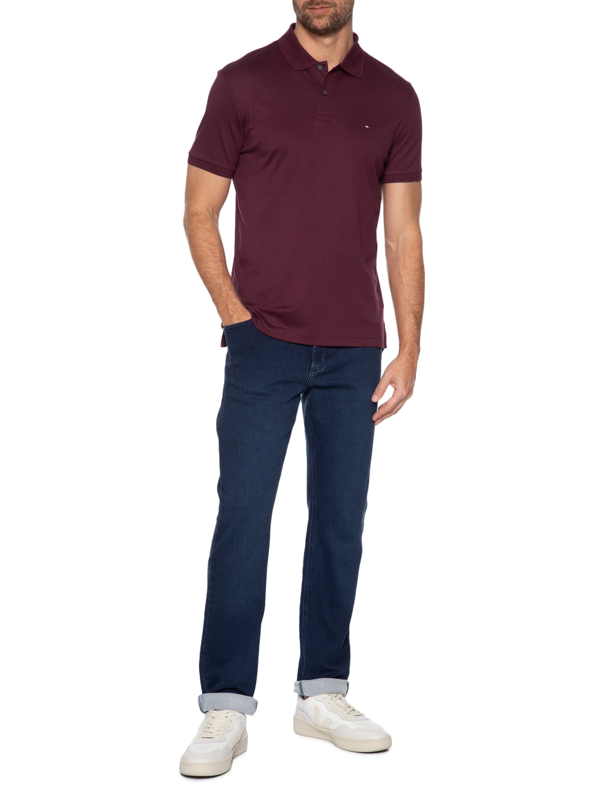 Polo Masculina Regular Fit Em Algodão Bci Vinho Tommy Hilfiger