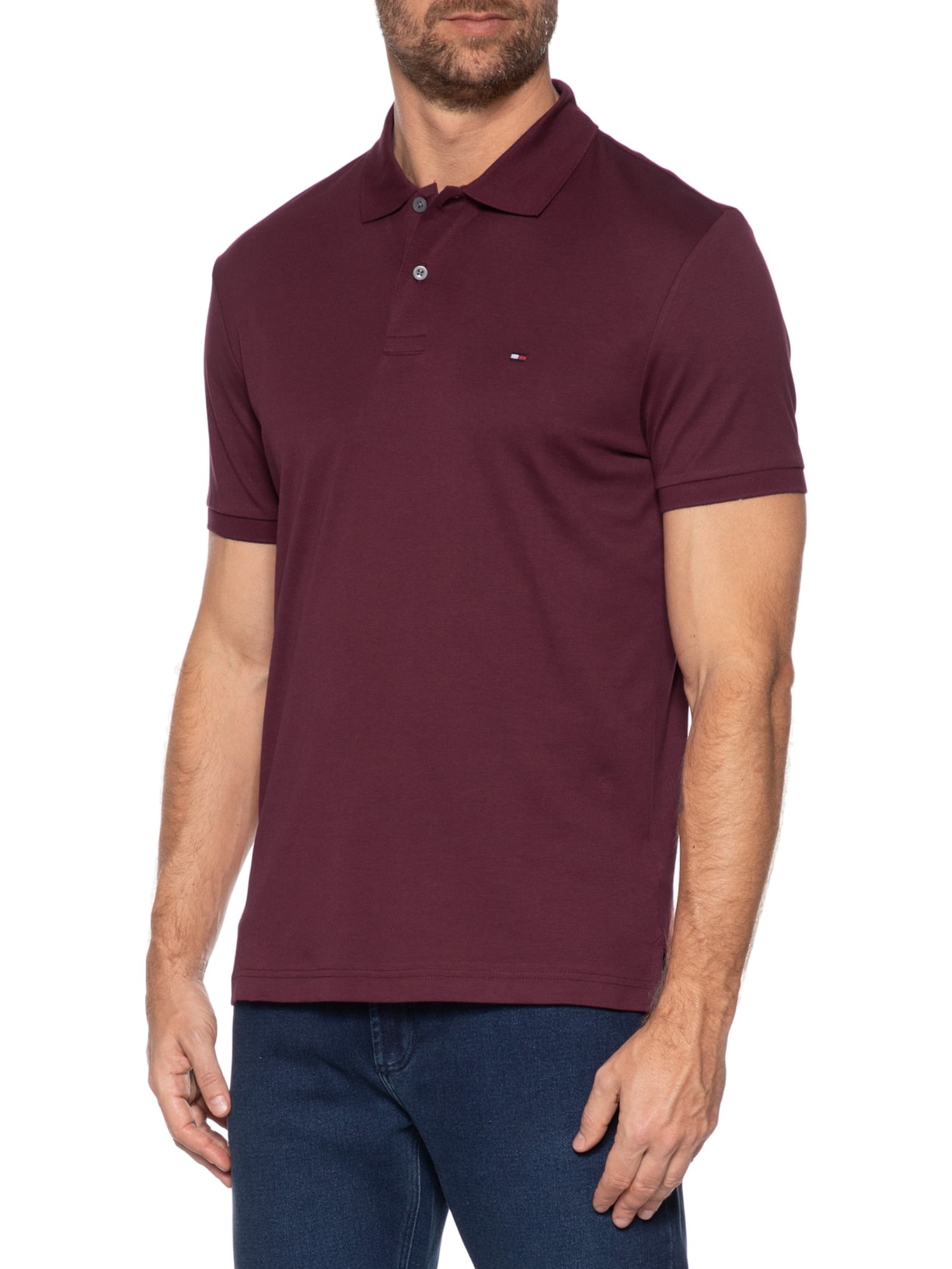 Polo Masculina Regular Fit Em Algodão Bci Vinho Tommy Hilfiger