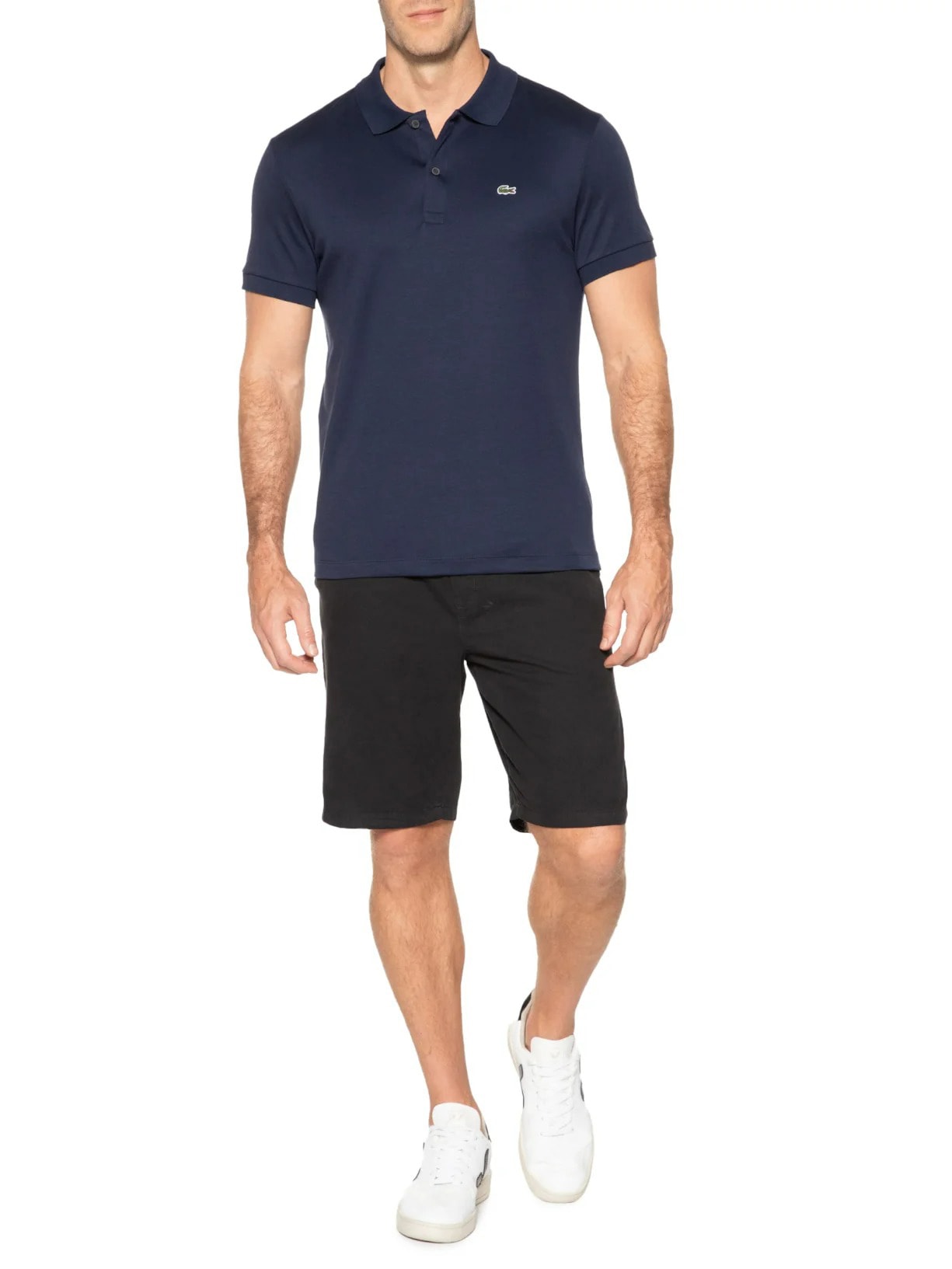 Polo Masculina Regular Fit Em Algodão Pima Azul Lacoste