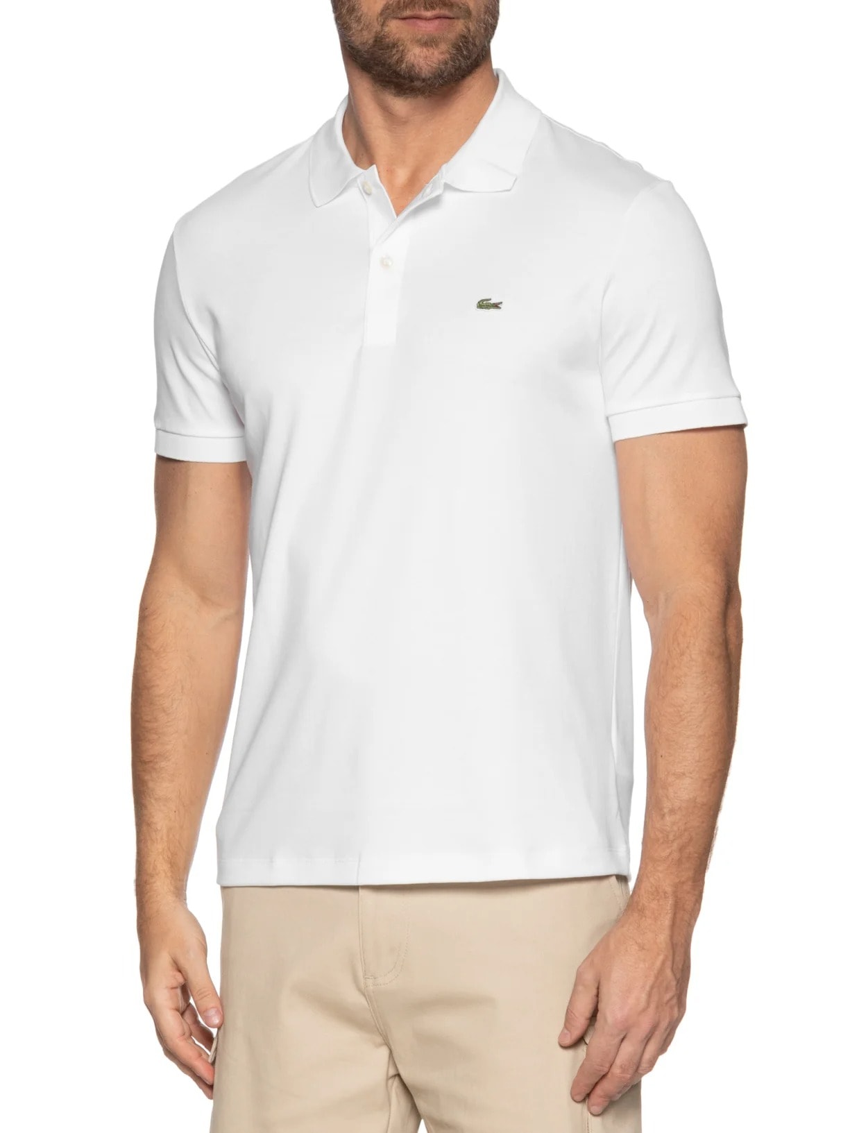 Polo Masculina Regular Fit Em Algodão Pima Branco Lacoste