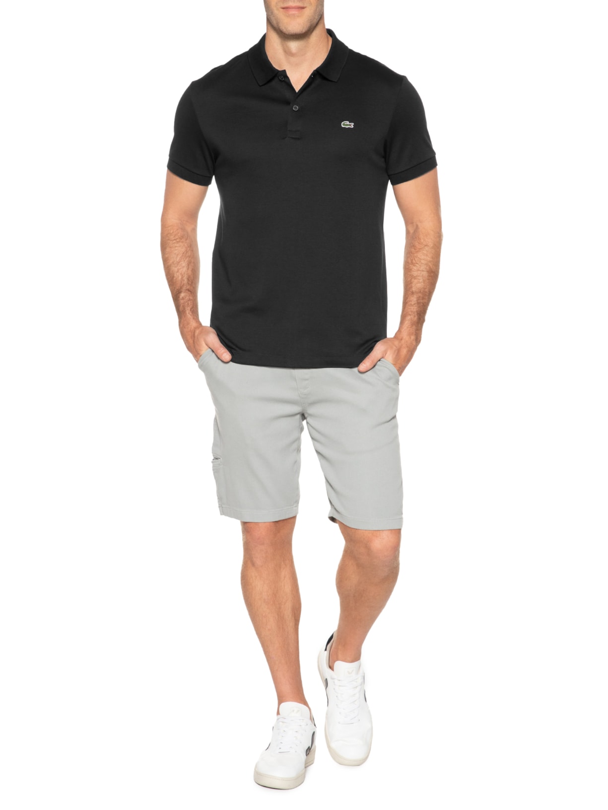Polo Masculina Regular Fit Em Algodão Pima Preto Lacoste