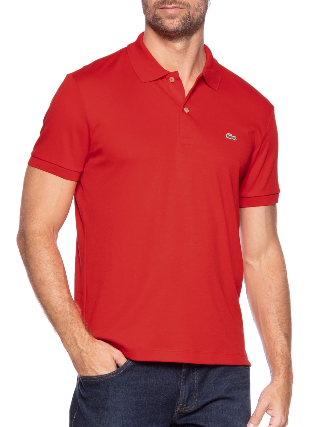 Polo Masculina Regular Fit Em Algodão Pima Vermelho Lacoste