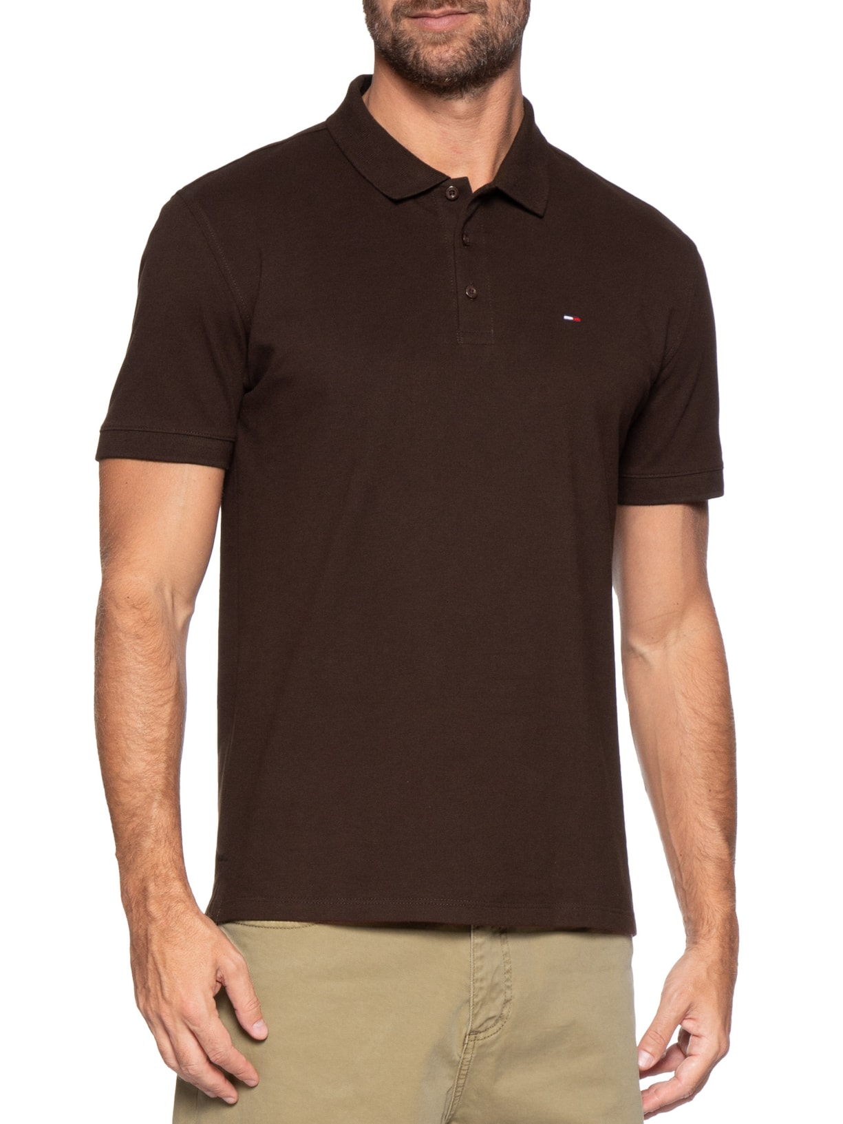 Polo Masculina Regular Fit em Pique Marrom Tommy Jeans
