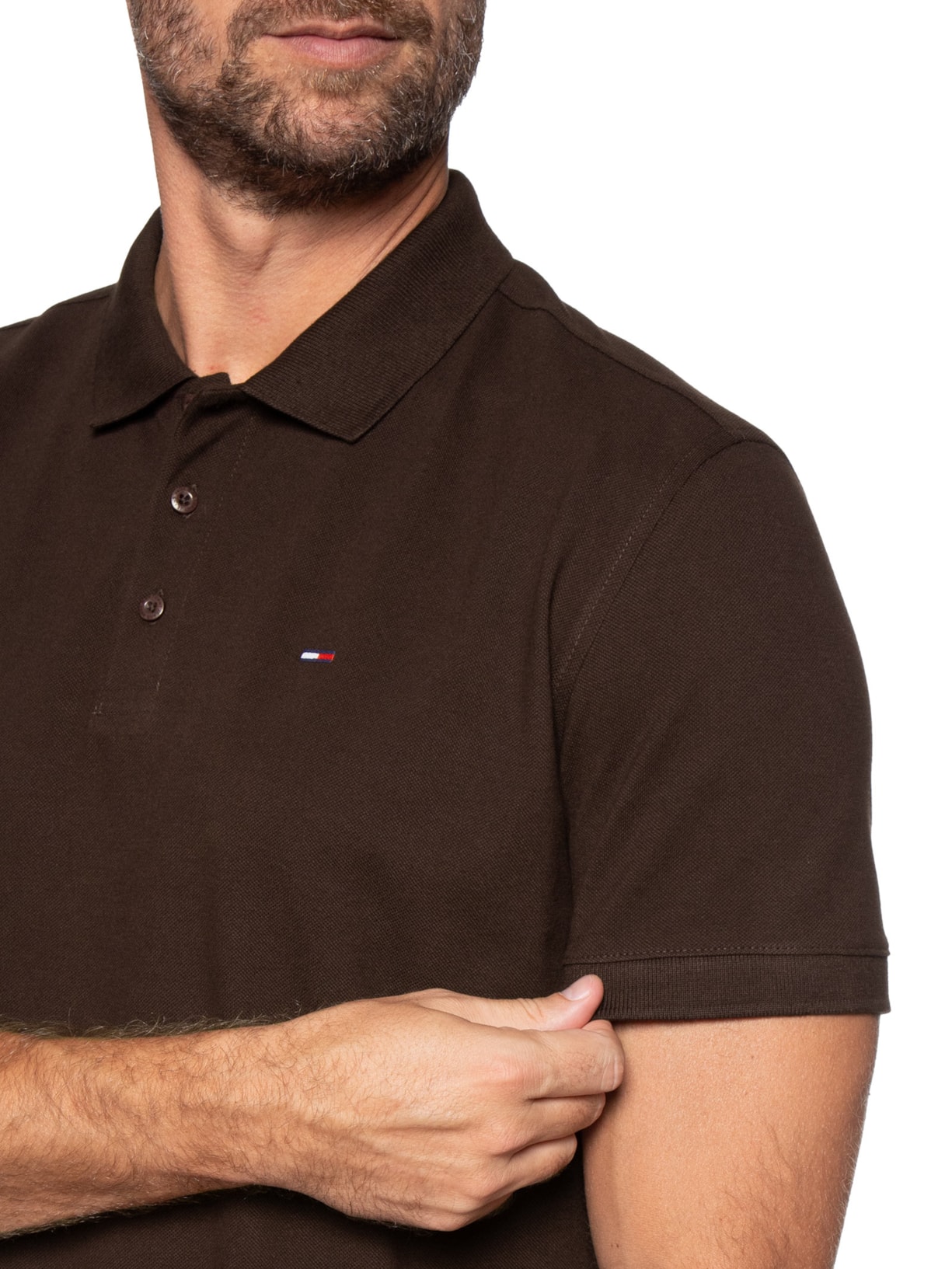 Polo Masculina Regular Fit em Pique Marrom Tommy Jeans