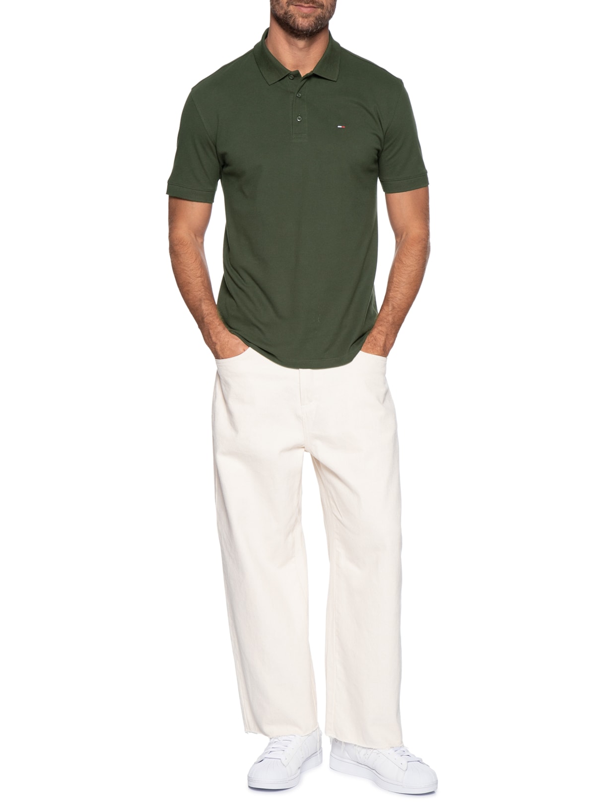Polo Masculina Regular Fit em Pique Verde Tommy Jeans