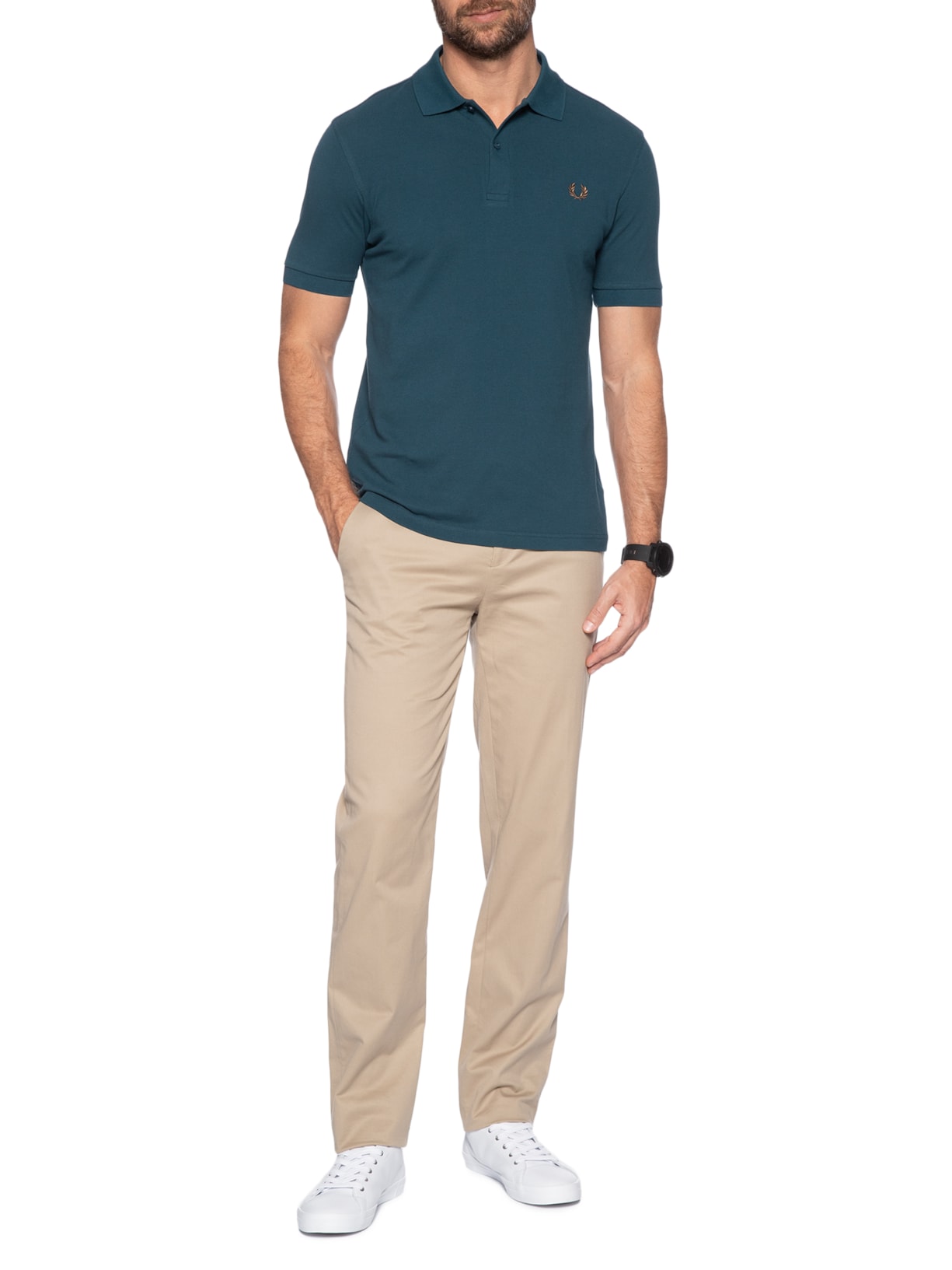 Polo Masculina Regular Fit Em Piquet de Algodão Azul Fred Perry