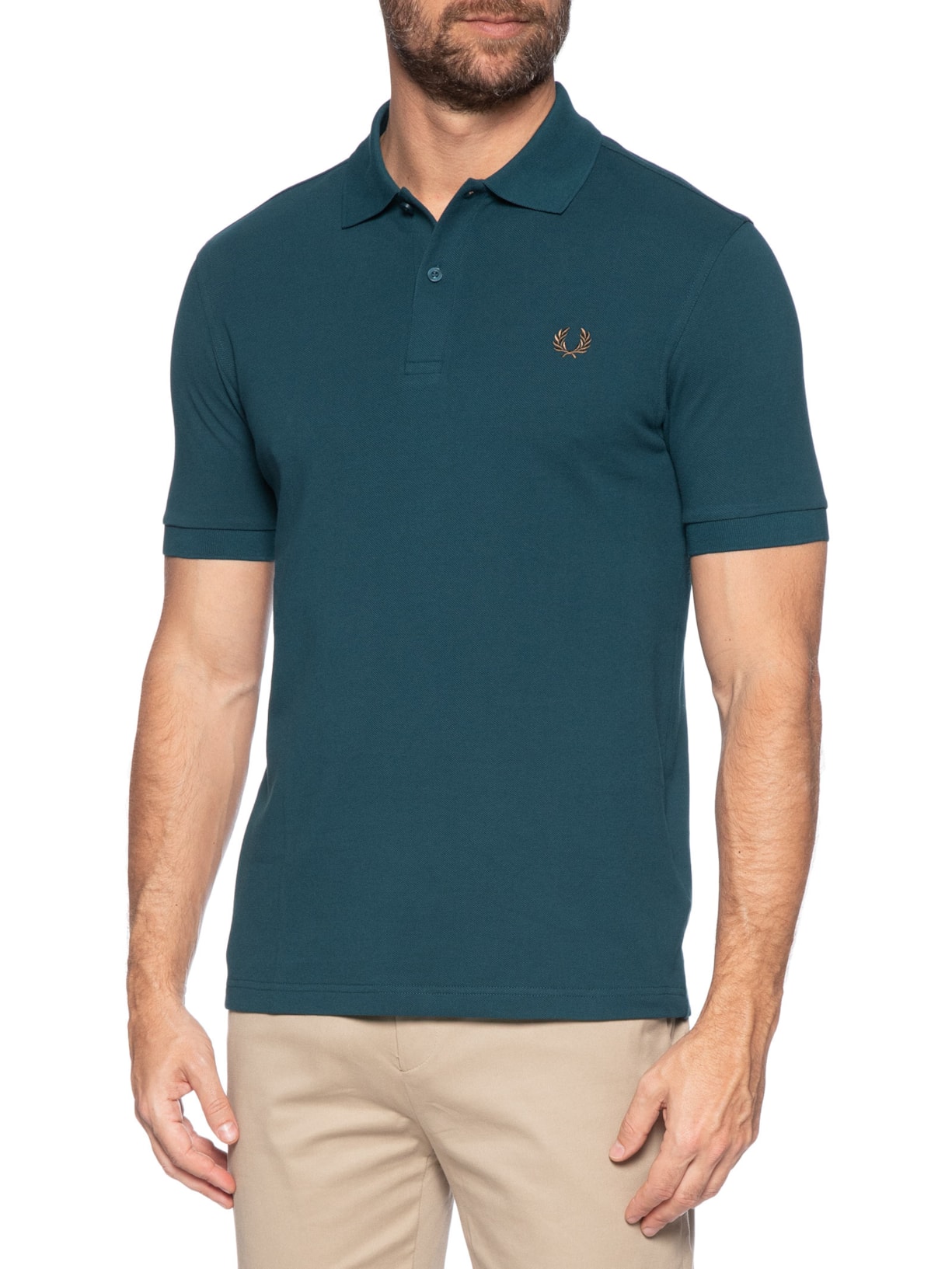 Polo Masculina Regular Fit Em Piquet de Algodão Azul Fred Perry