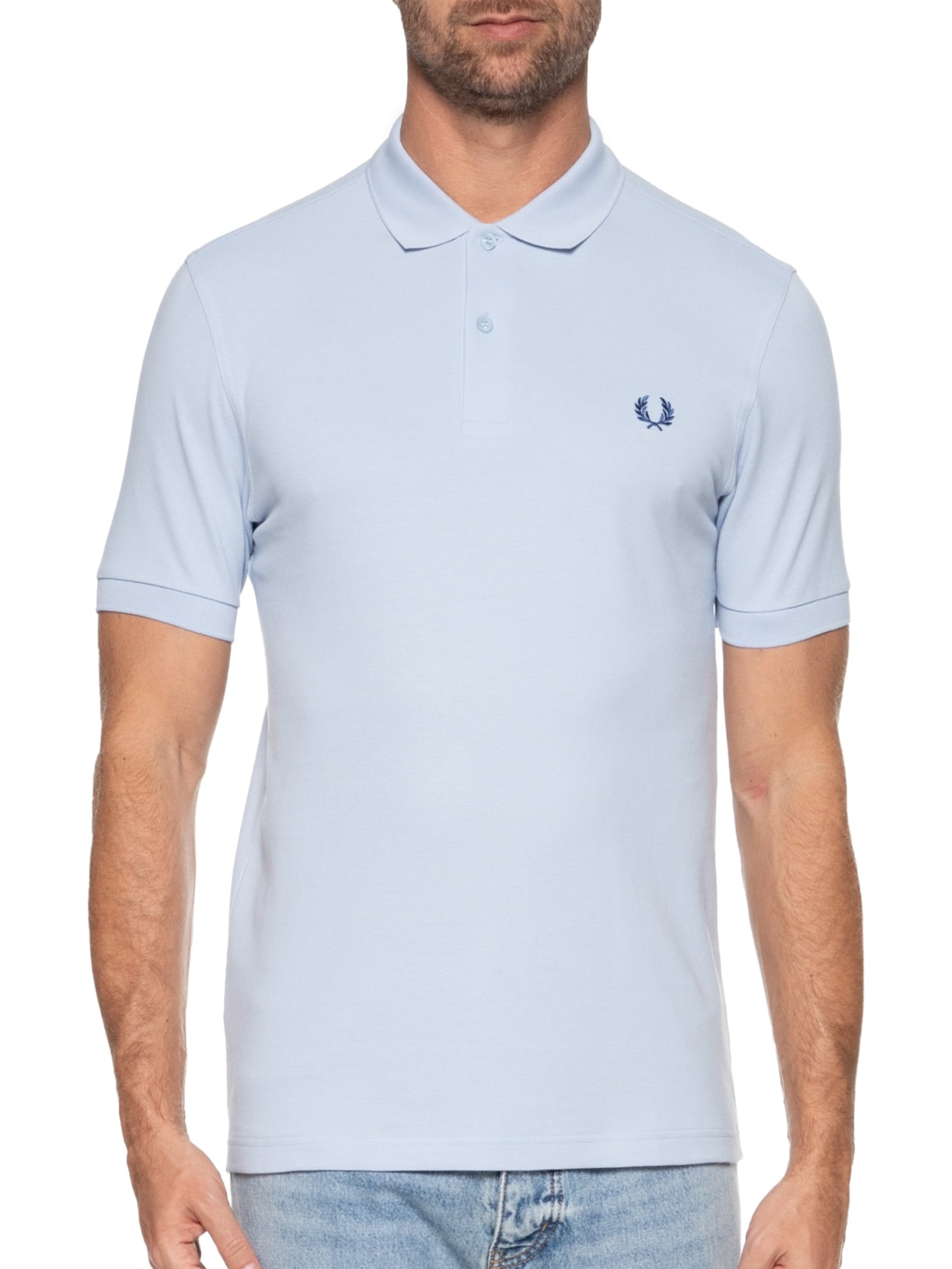 Polo Masculina Regular Fit Em Piquet de Algodão Azul Fred Perry