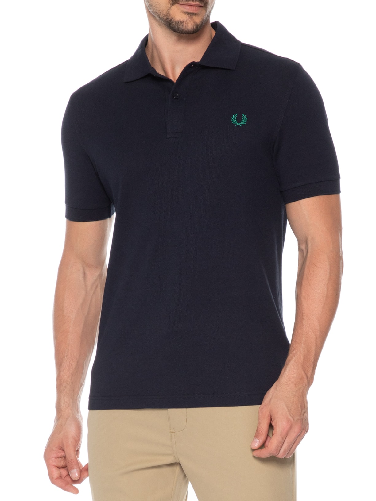 Polo Masculina Regular Fit Em Piquet De Algodão Azul Fred Perry
