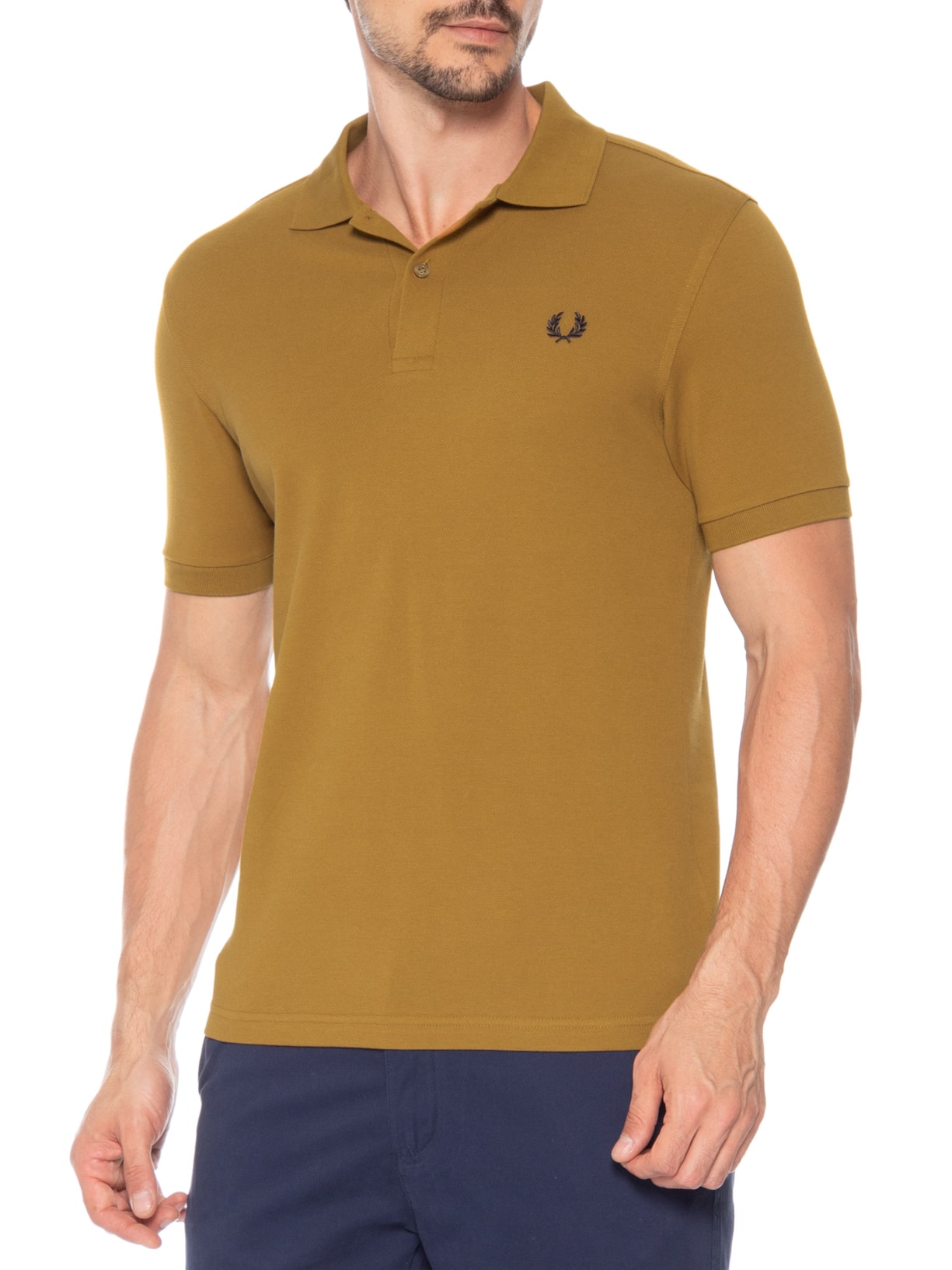 Polo Masculina Regular Fit Em Piquet De Algodão Marrom Fred Perry