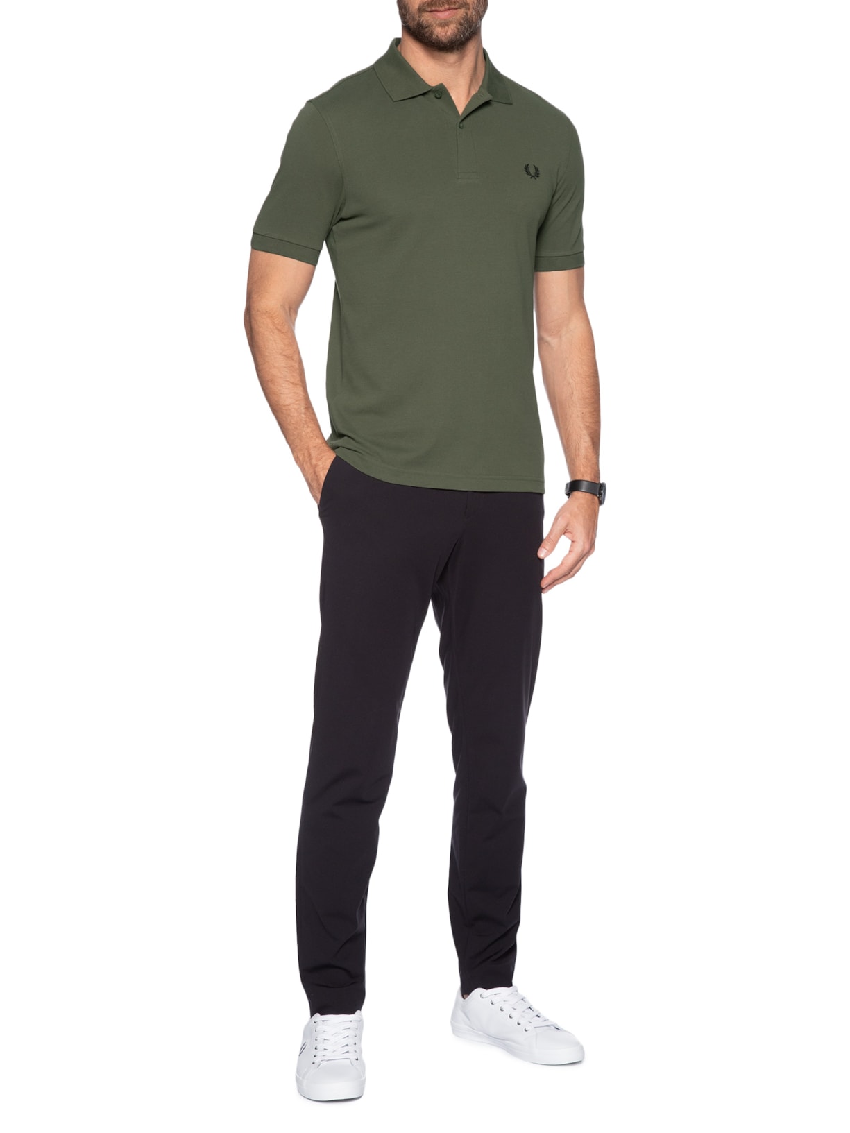 Polo Masculina Regular Fit Em Piquet de Algodão Verde Fred Perry