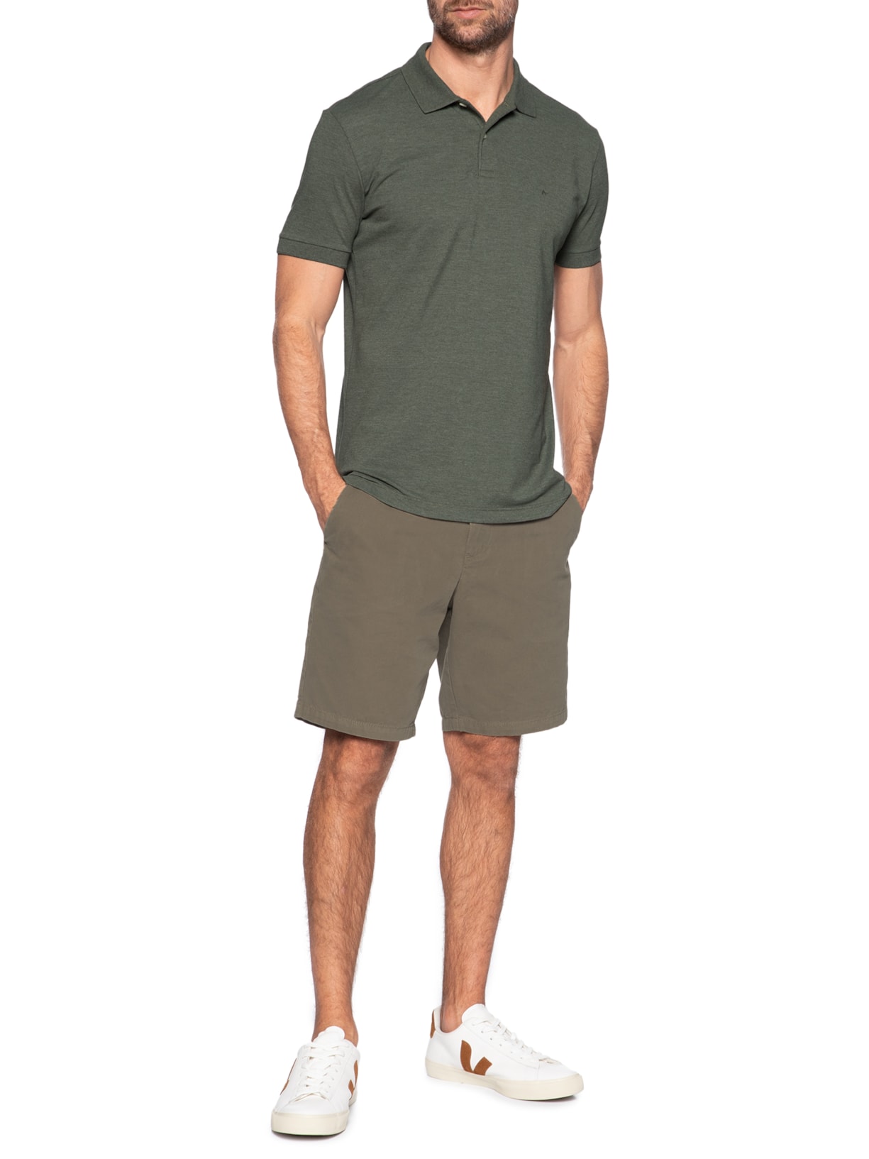 Polo Masculina Regular Fit Em Piquet Mescla Verde Aramis