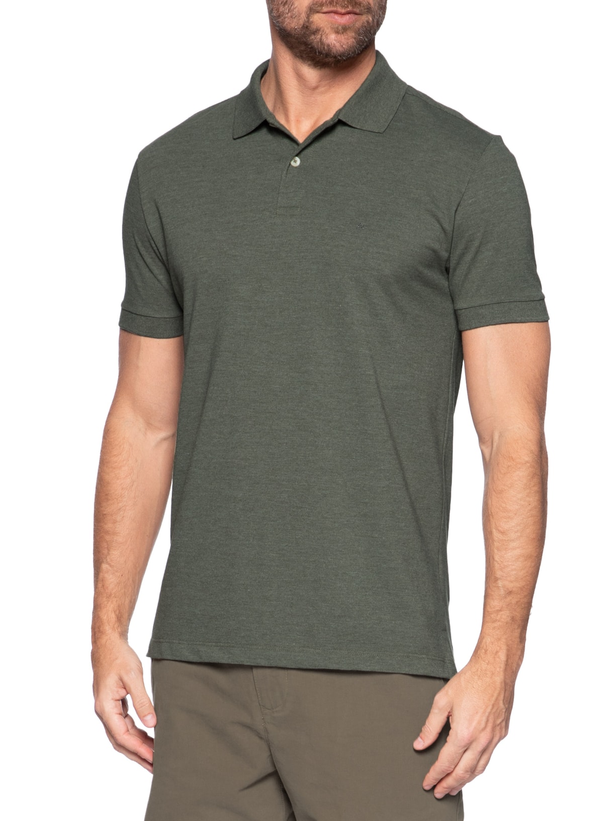 Polo Masculina Regular Fit Em Piquet Mescla Verde Aramis