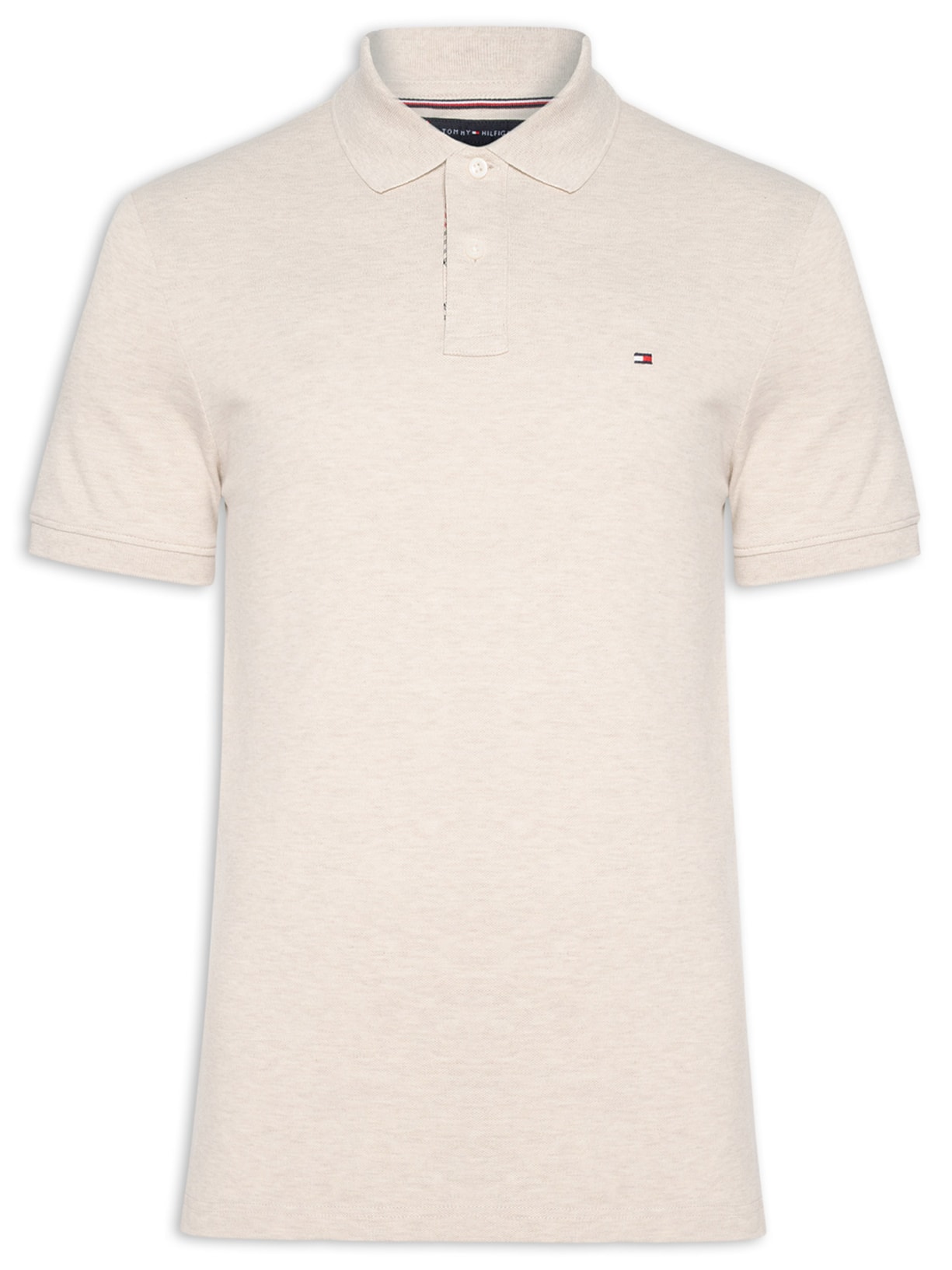 Polo Masculina Regular Fit Em Piquet Placket Interest Bege Tommy Hilfiger