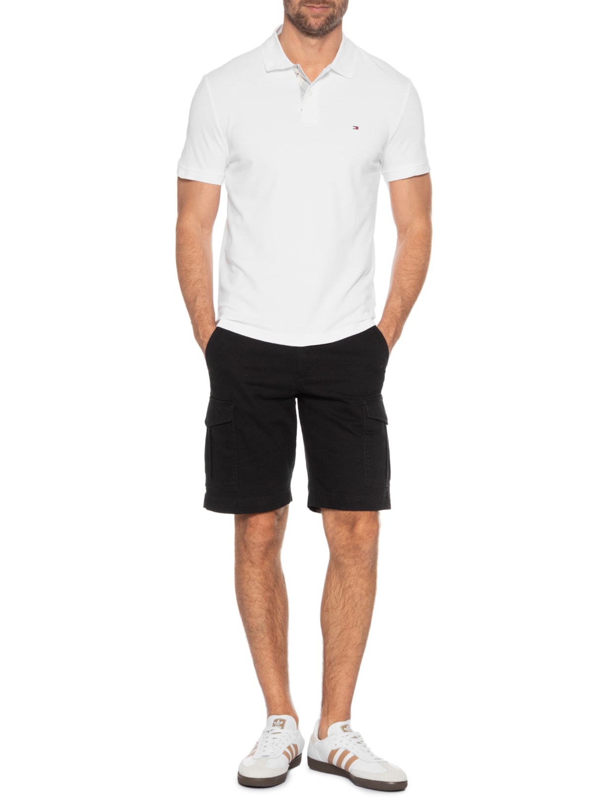 Polo Masculina Regular Fit Em Piquet Placket Interest Branco Tommy Hilfiger