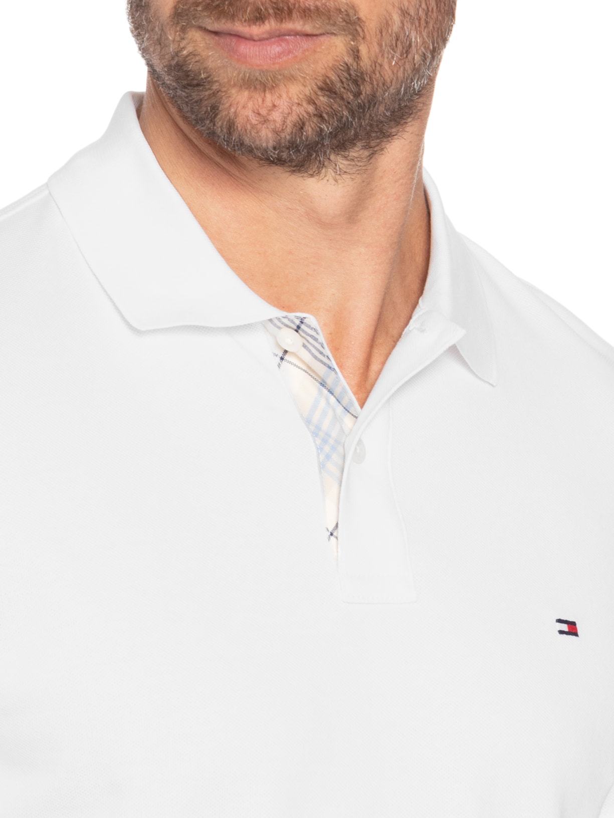 Polo Masculina Regular Fit Em Piquet Placket Interest Branco Tommy Hilfiger