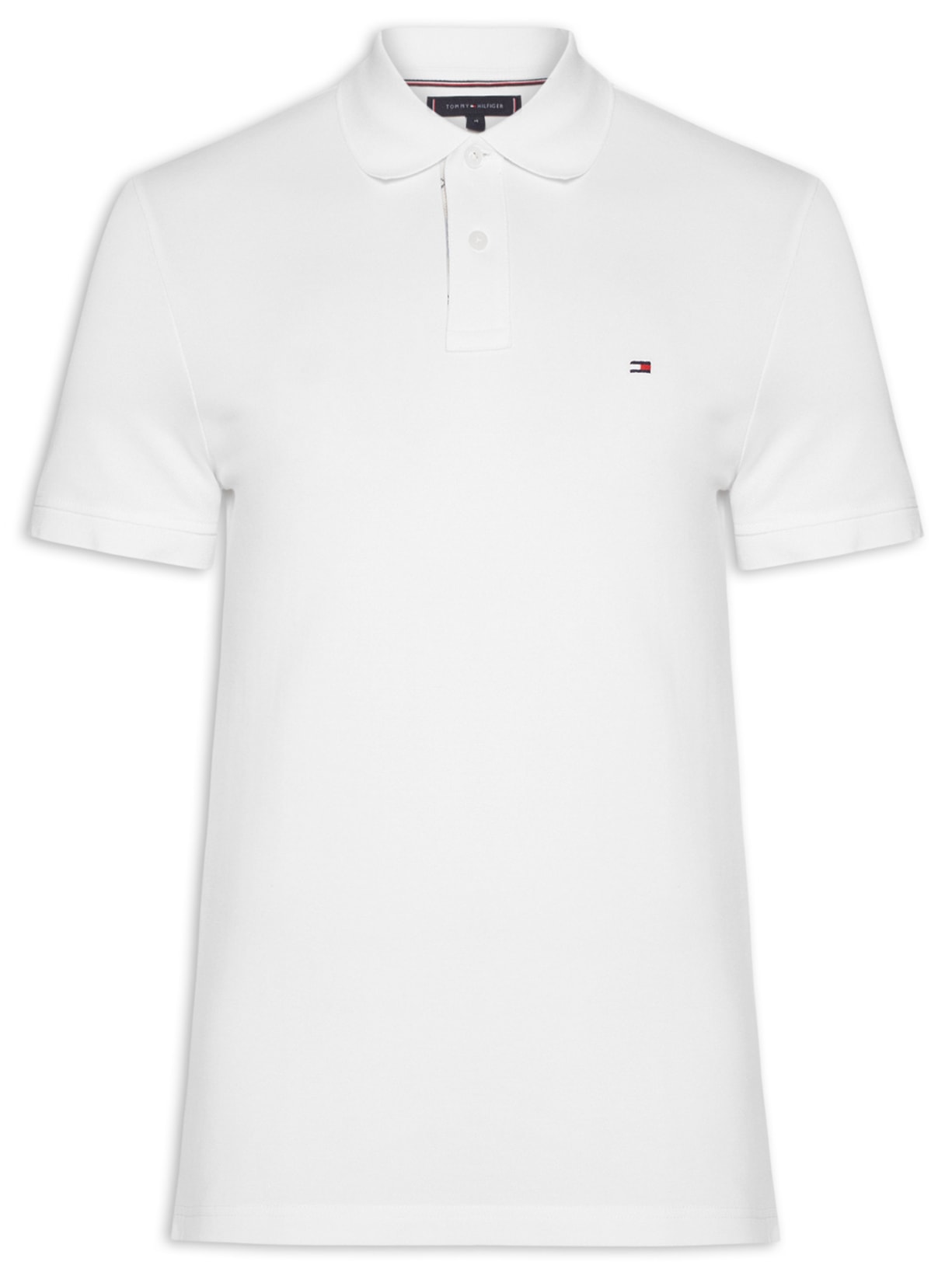 Polo Masculina Regular Fit Em Piquet Placket Interest Branco Tommy Hilfiger