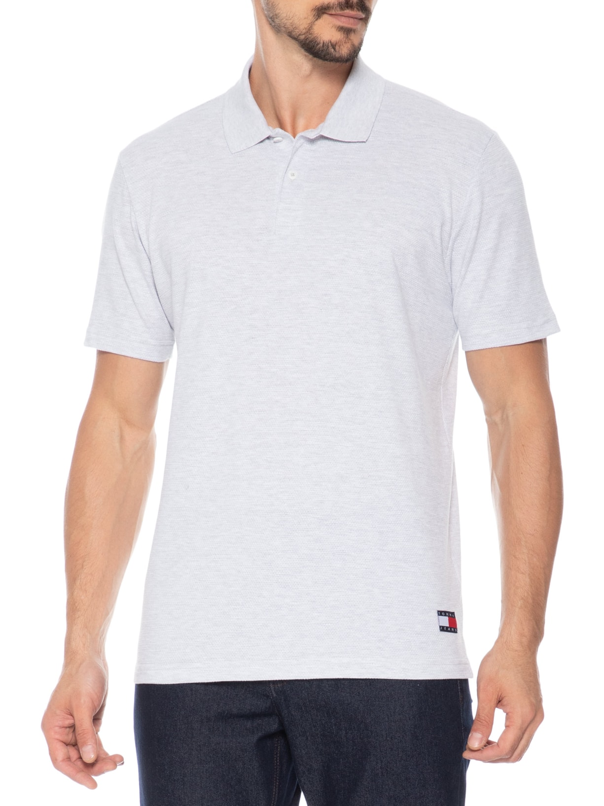 Polo Masculina Regular Fit em Waffle – Cinza Tommy Jeans